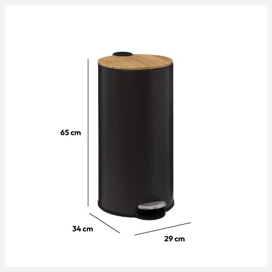 Poubelle ronde avec couvercle bambou 30L, Noir