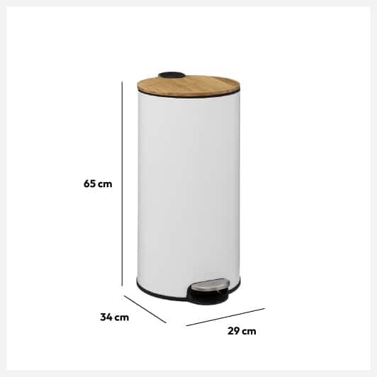 Poubelle ronde avec couvercle bambou 30L, Blanc