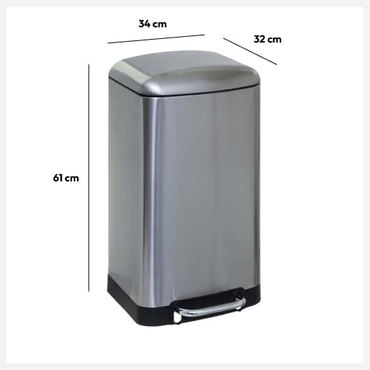 Poubelle rectangulaire à pédale métal 30L, Inox