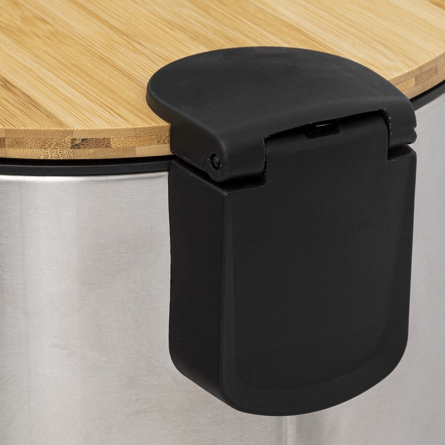 Poubelle ronde avec couvercle bambou 30L, Inox