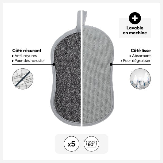 Lot de 5 éponges microfibre gratantes