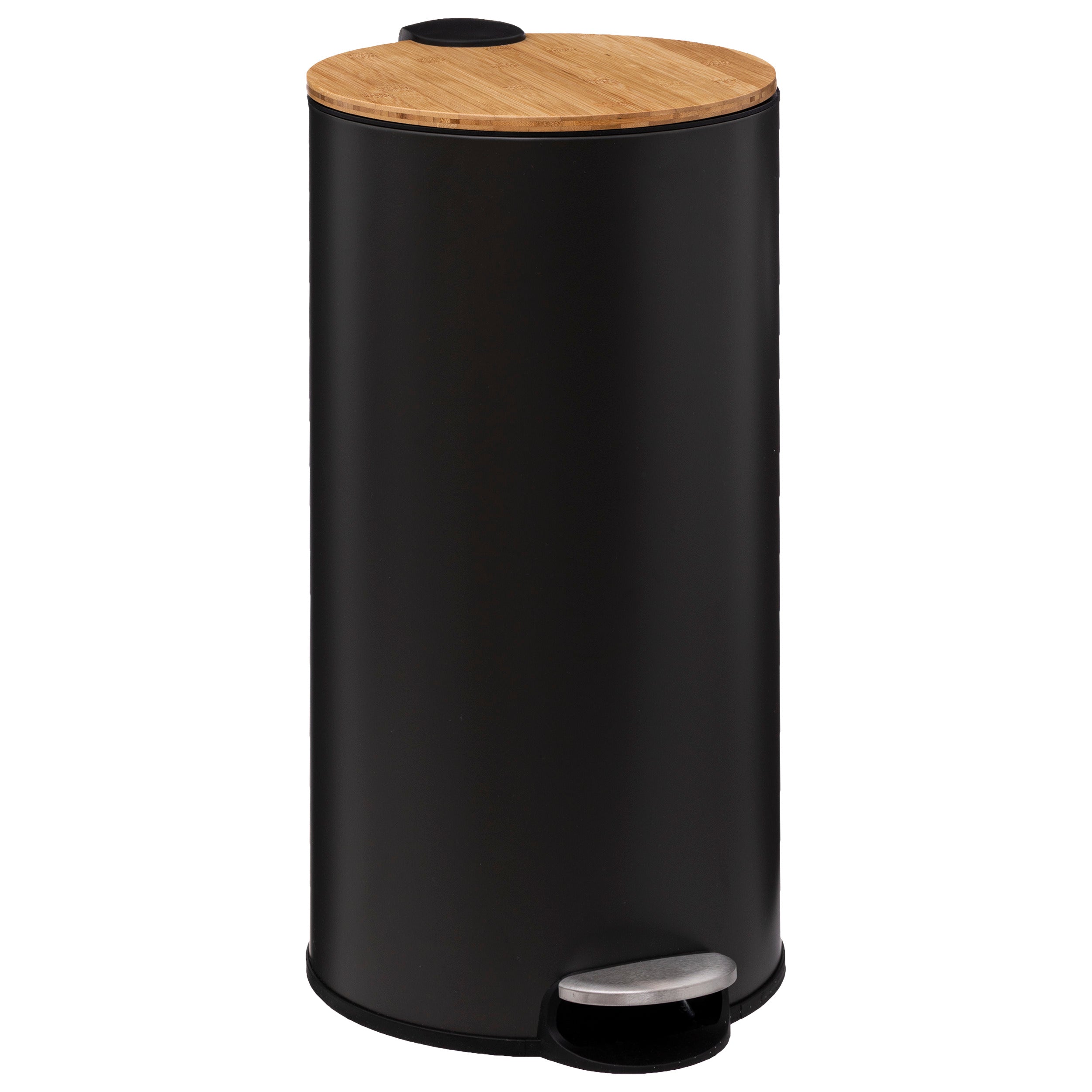 Poubelle ronde avec couvercle bambou 30L, Noir