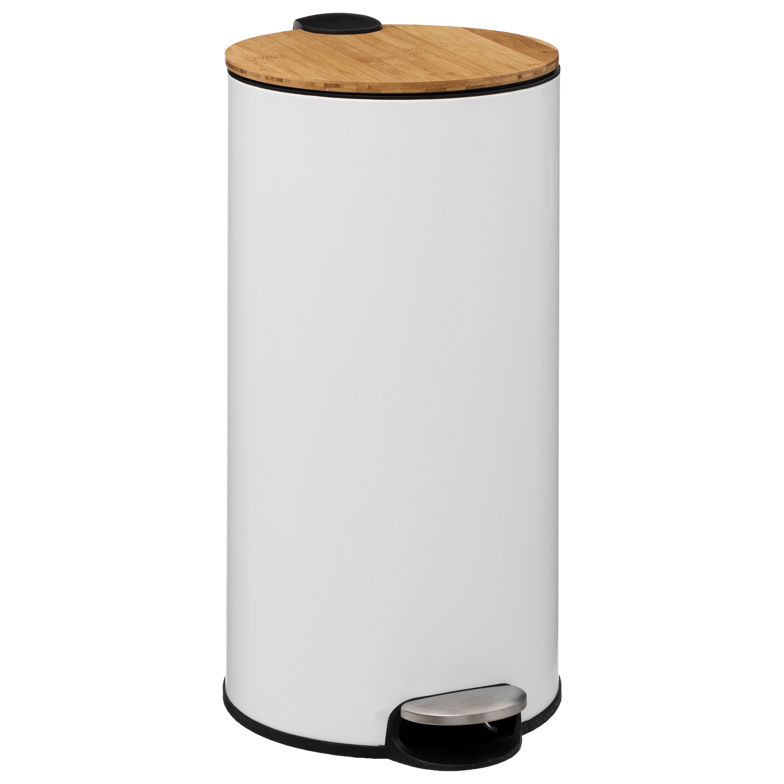 Poubelle ronde avec couvercle bambou 30L, Blanc