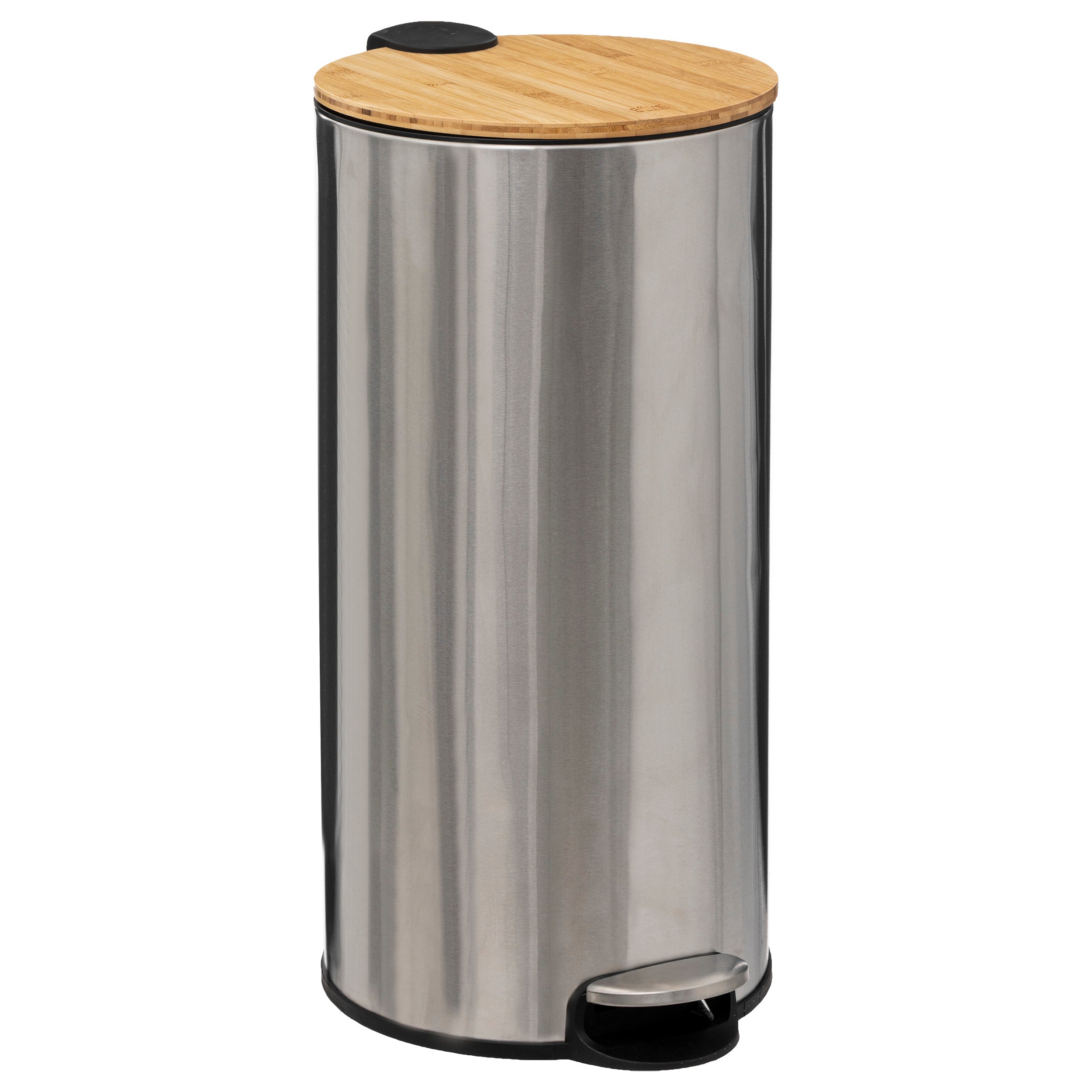 Poubelle ronde avec couvercle bambou 30L, Inox