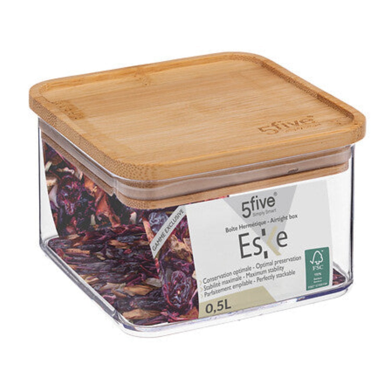 Boîte de conservation carrée couvercle bambou, 0,5L