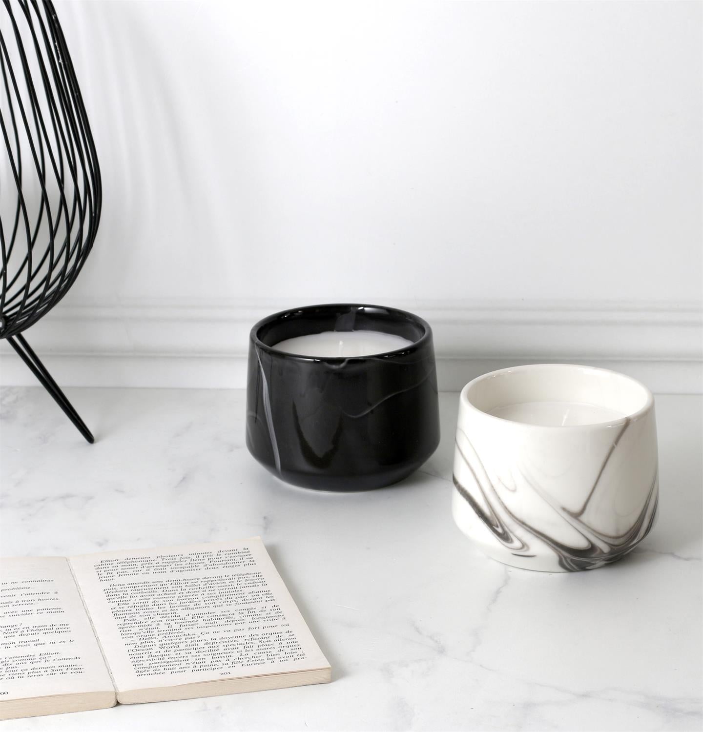 Bougie parfumée marbrée h8.5cm Noir