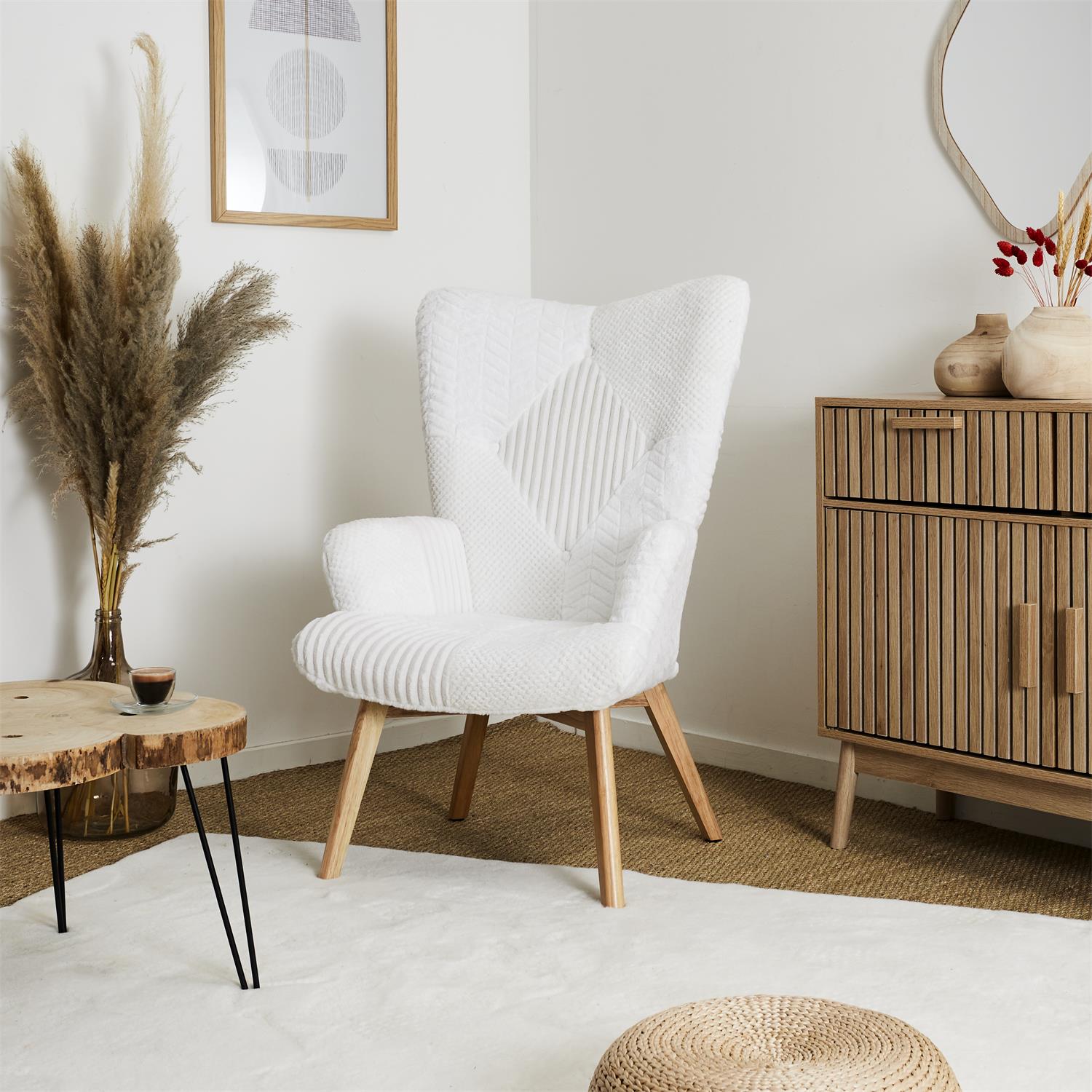Fauteuil Helsinki patchwork blanc