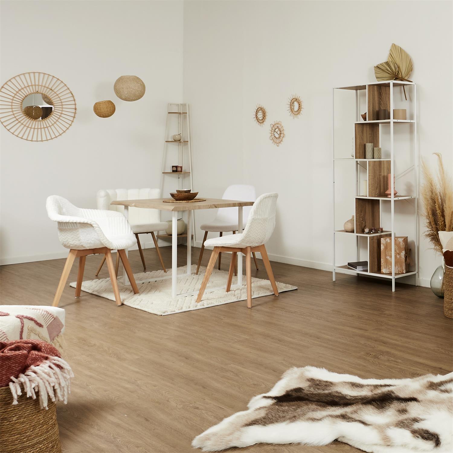 Etagère angle 5 niveaux bois et métal blanc