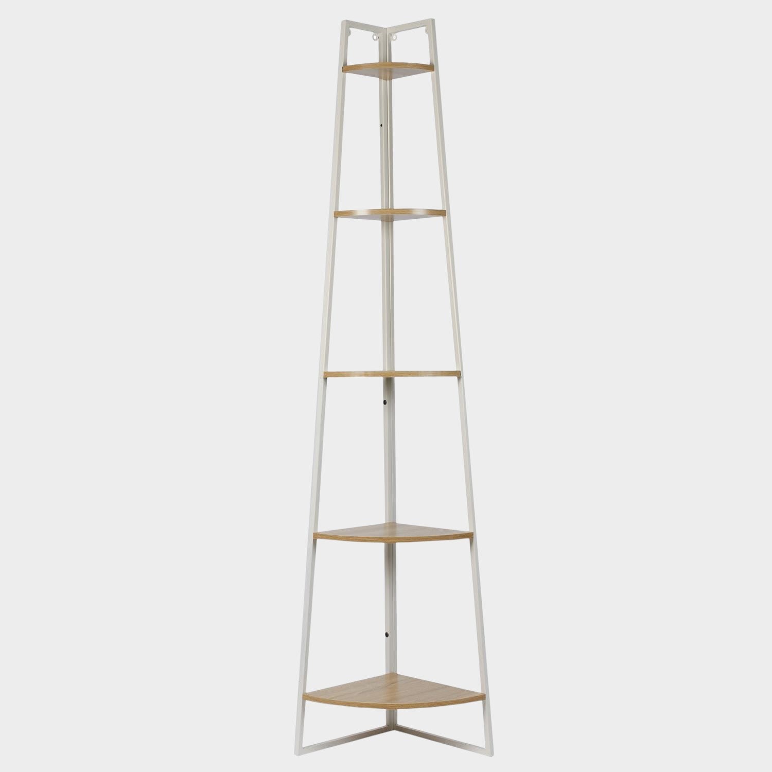 Etagère angle 5 niveaux bois et métal blanc
