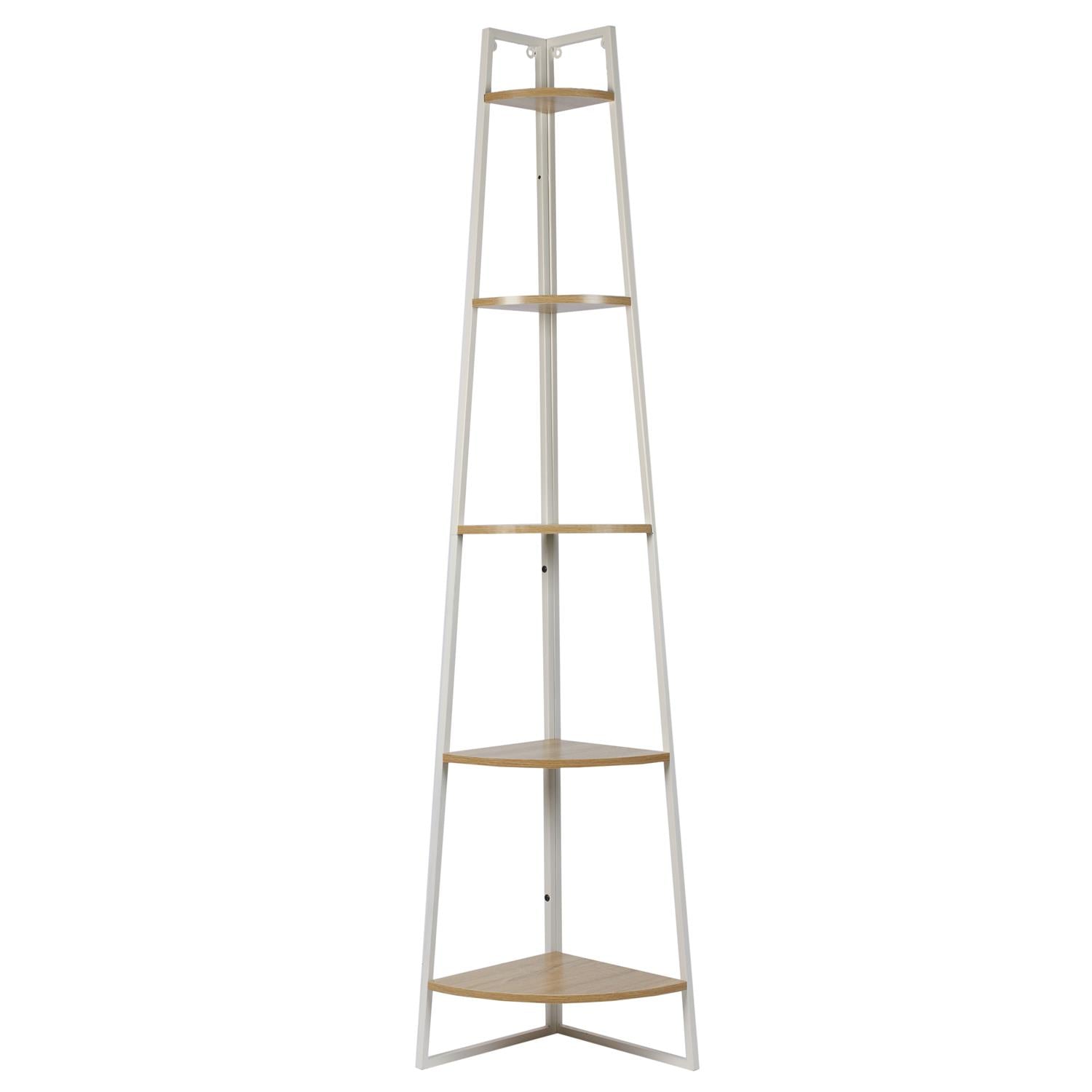 Etagère angle 5 niveaux bois et métal blanc