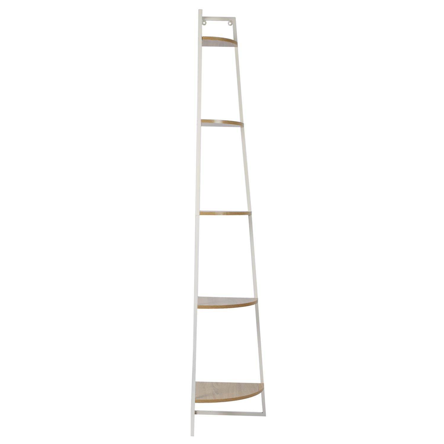 Etagère angle 5 niveaux bois et métal blanc