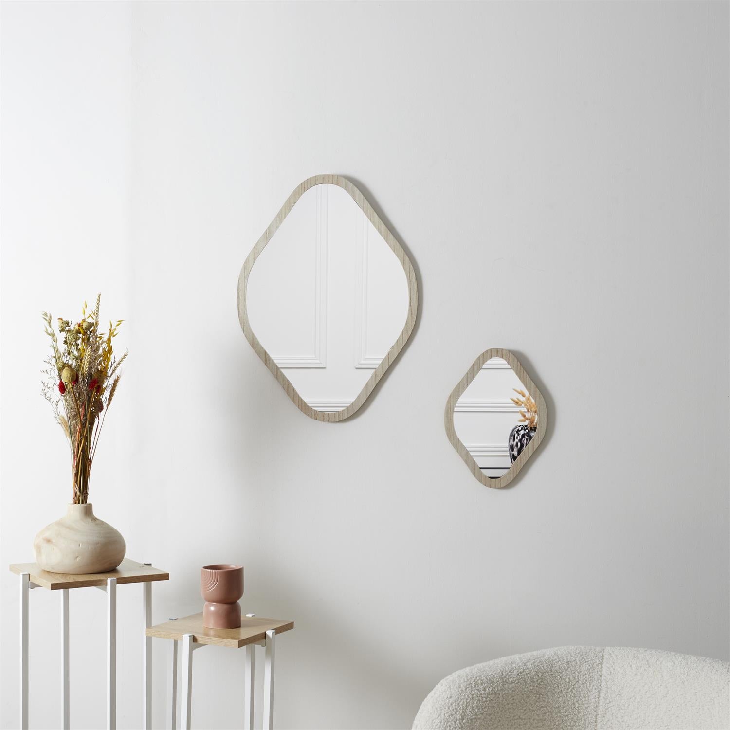 Miroir déco contour bois losange h60cm Elio