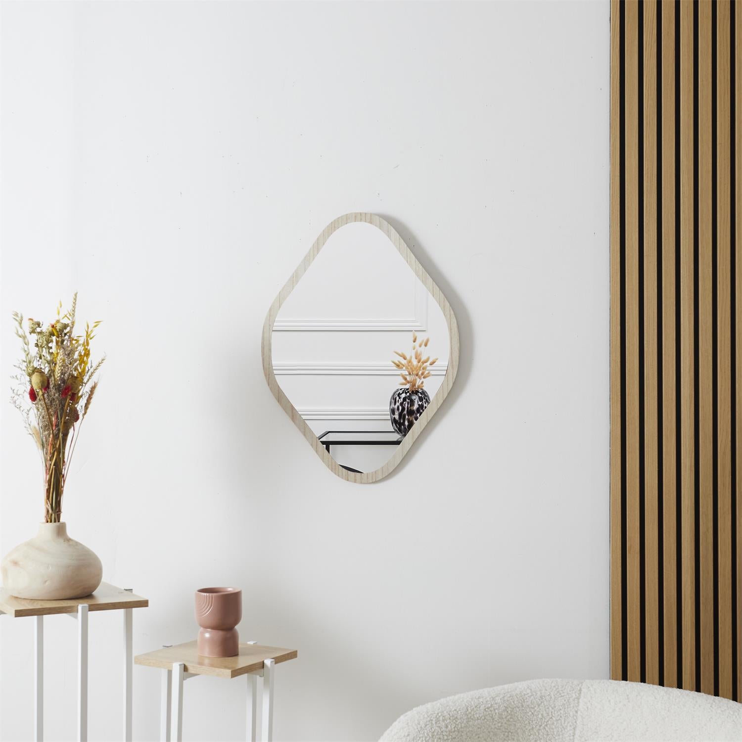 Miroir déco contour bois losange h60cm Elio