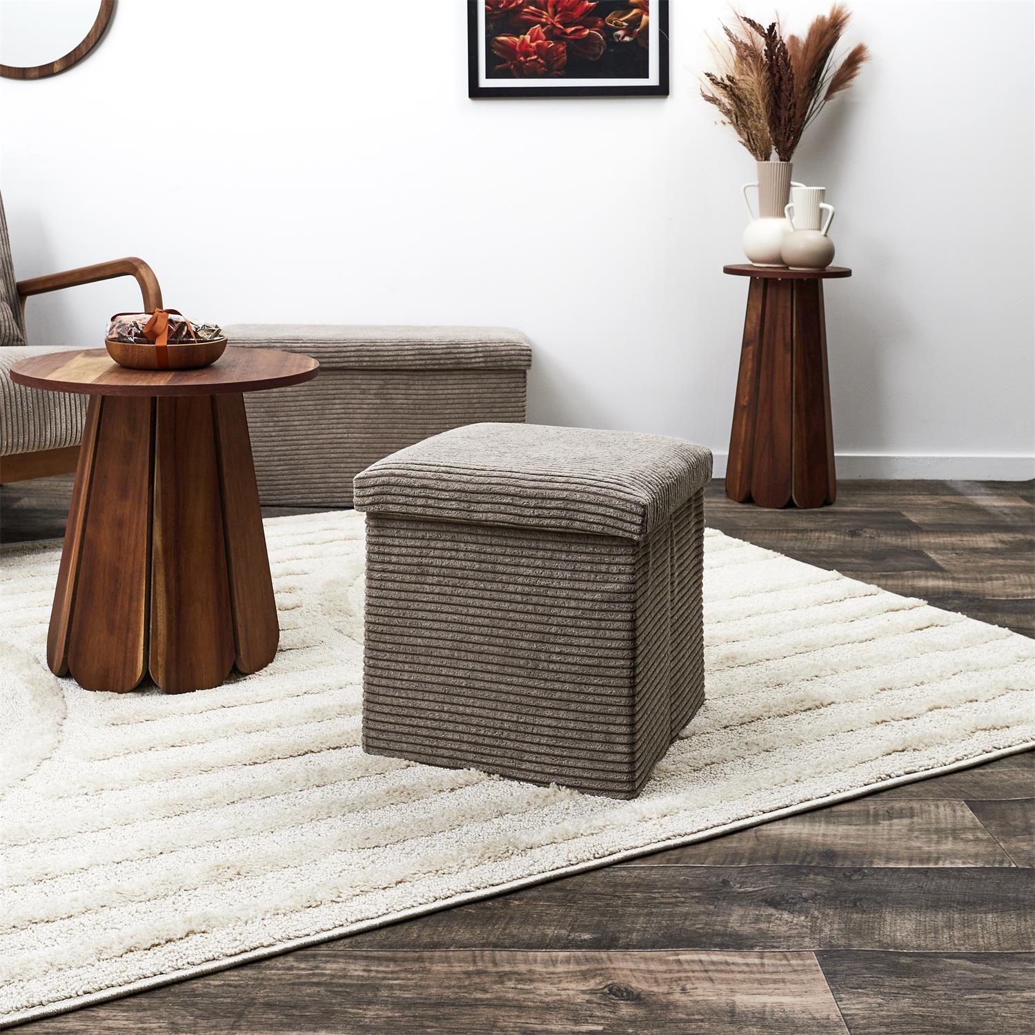 Coffre pouf pliable côtelé Scott taupe