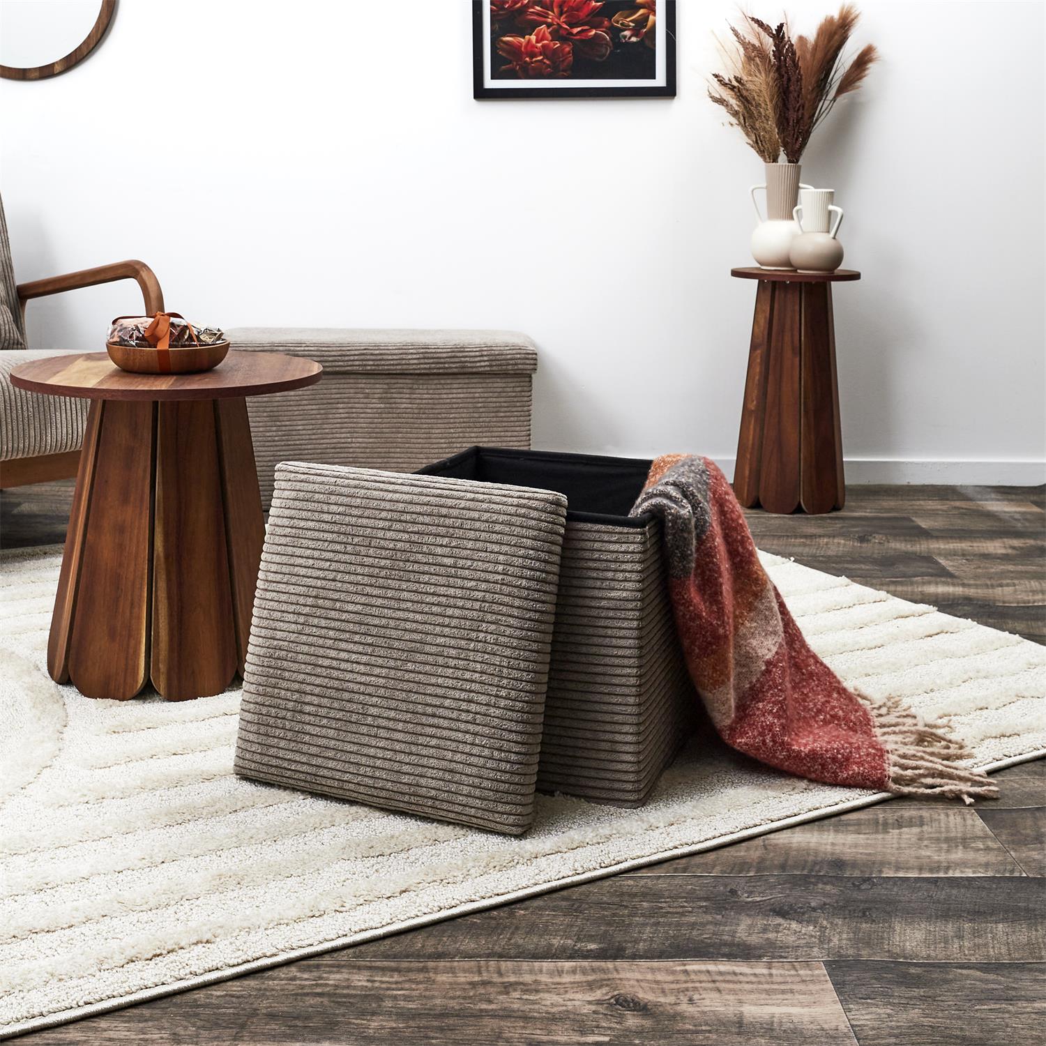 Coffre pouf pliable côtelé Scott taupe