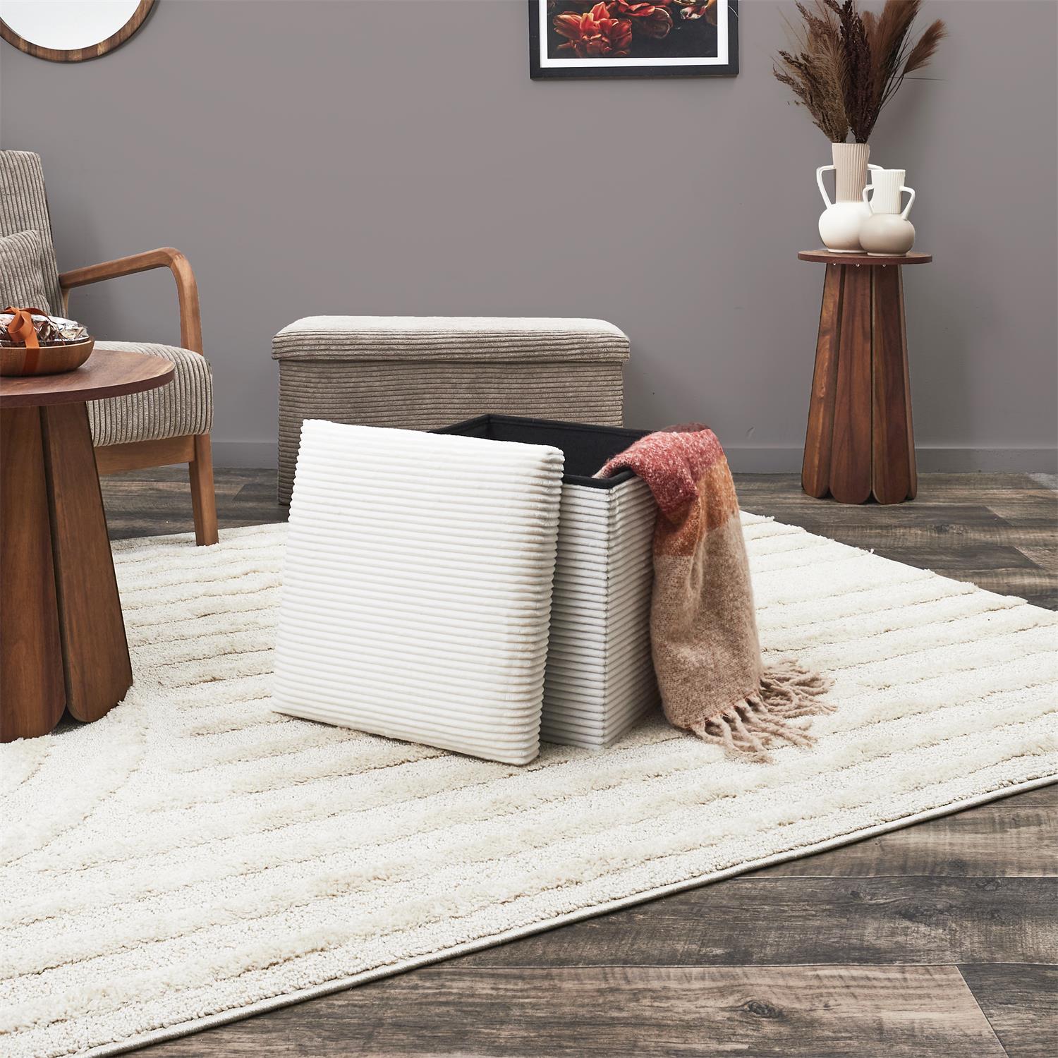 Coffre pouf pliable côtelé Scott beige