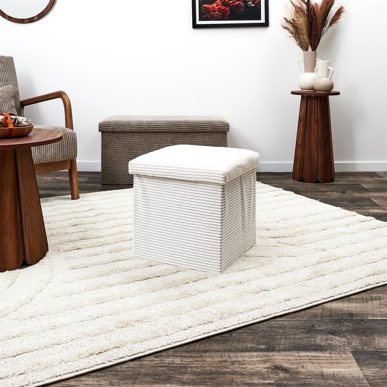 Coffre pouf pliable côtelé Scott beige