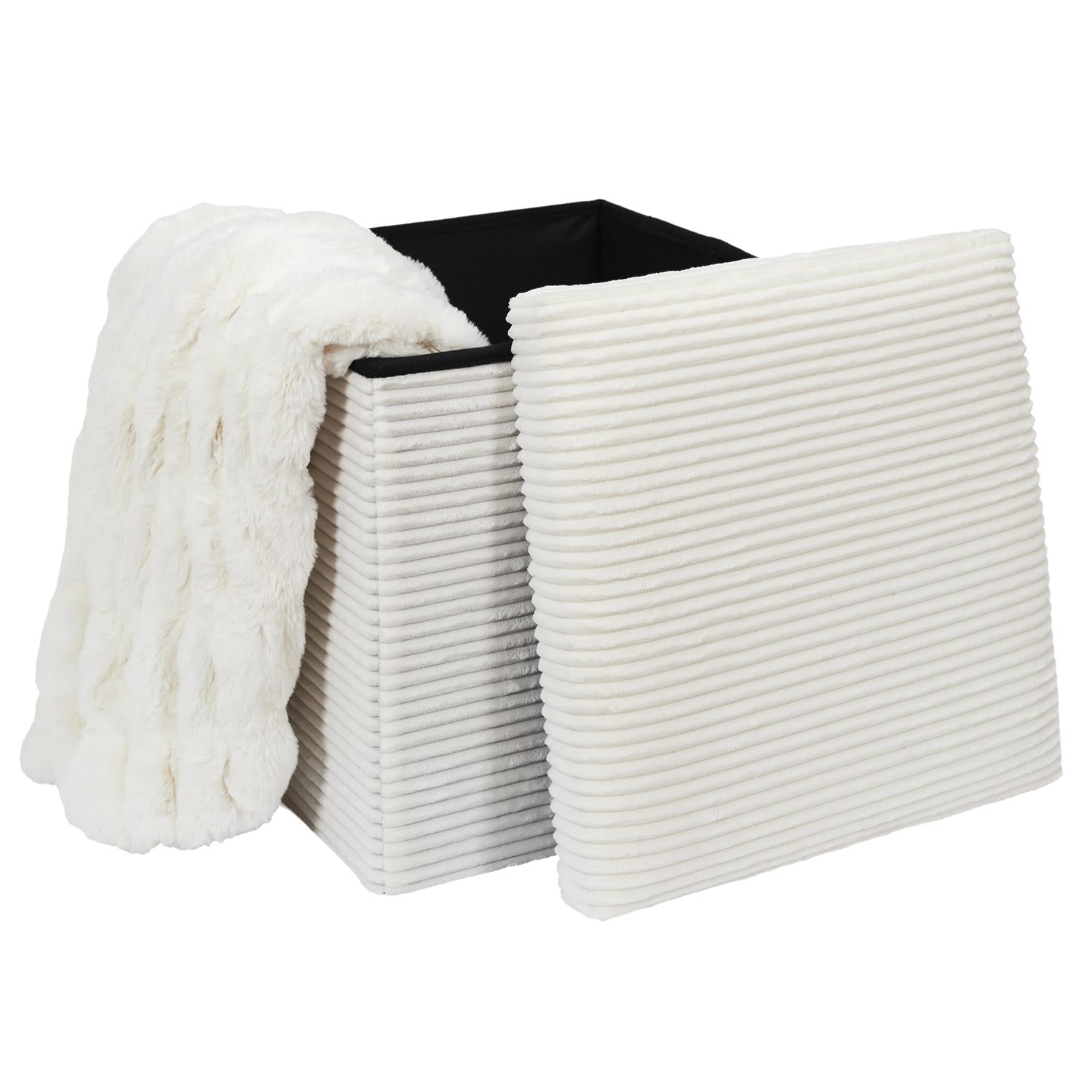 Coffre pouf pliable côtelé Scott beige