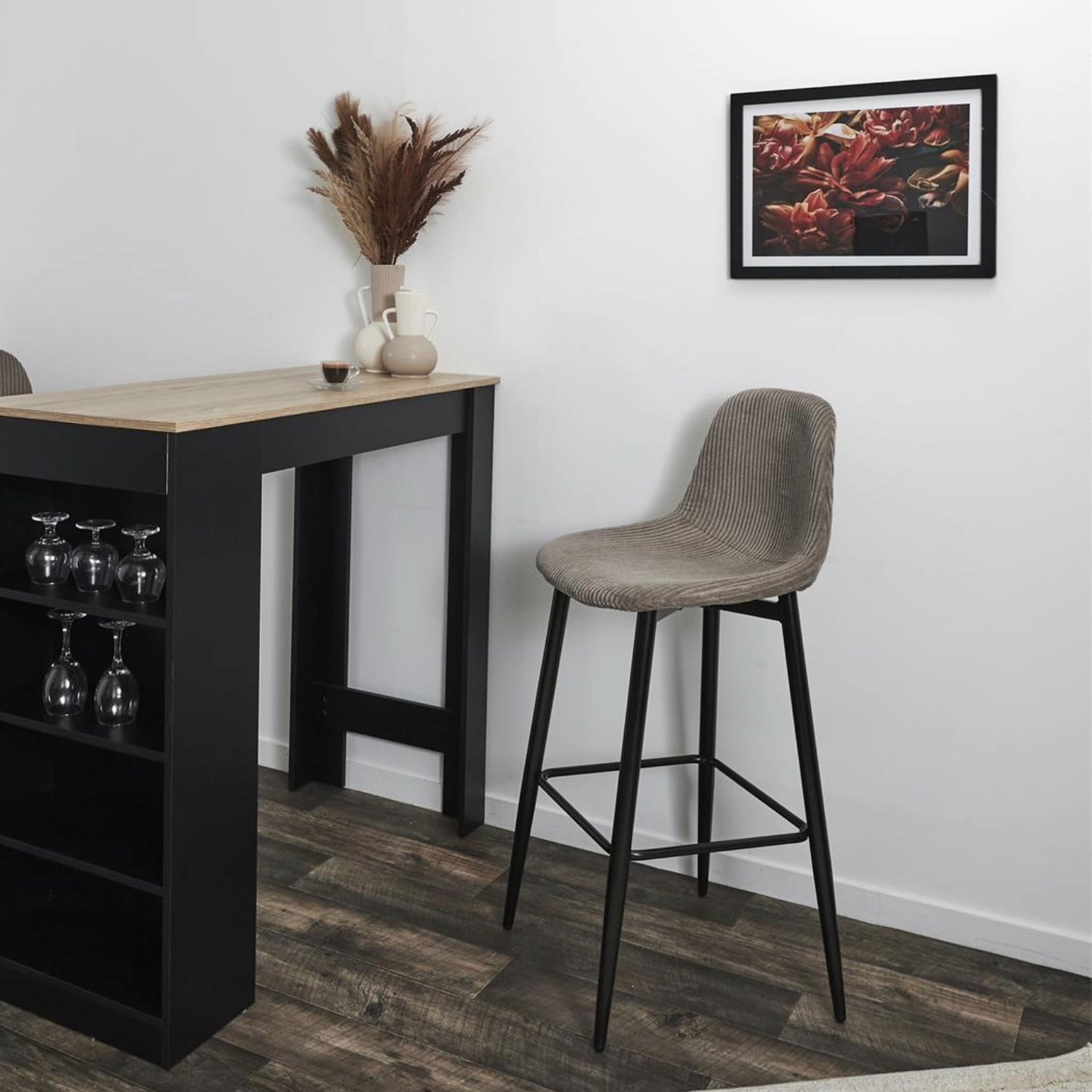 Chaise de bar côtelé Scott taupe