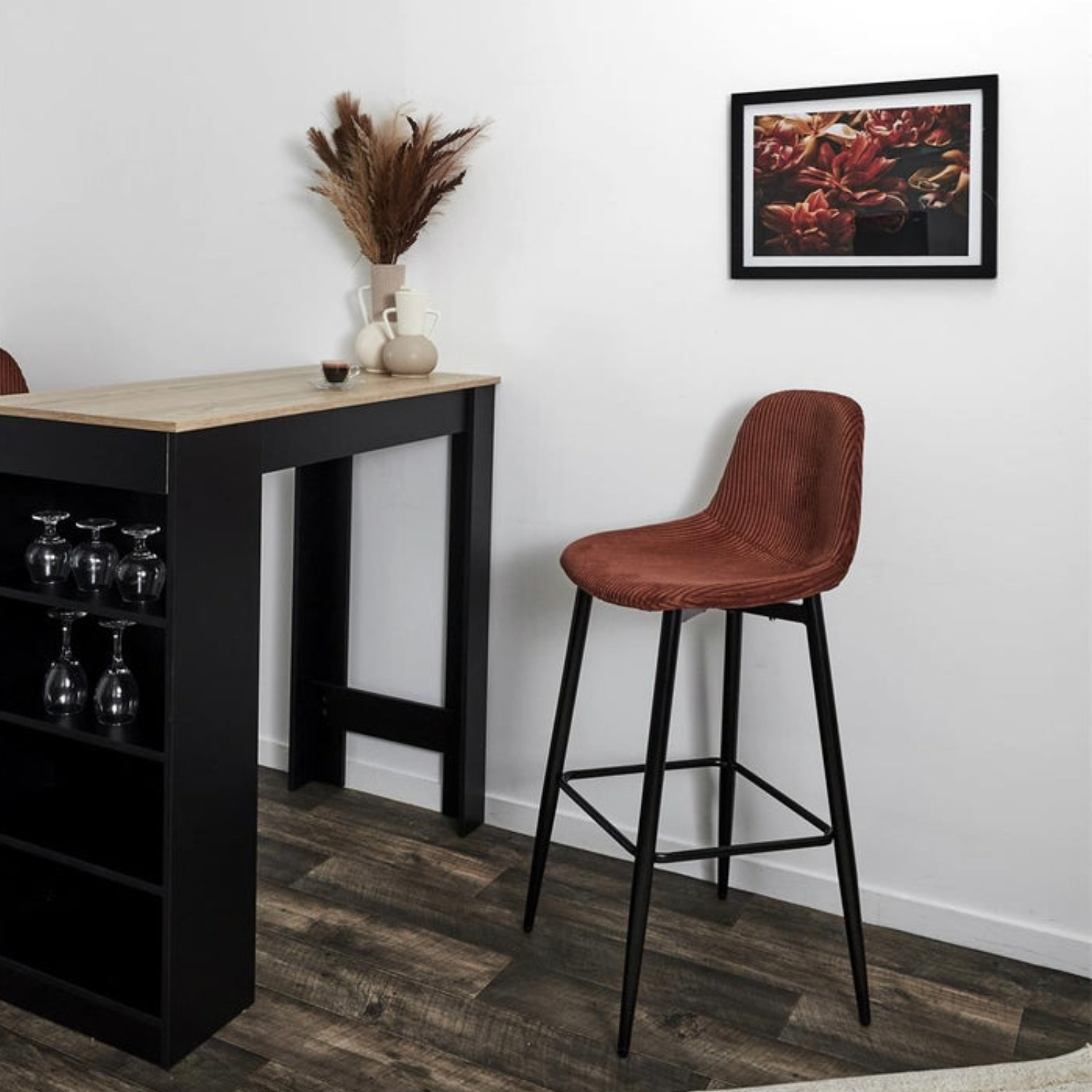 Chaise de bar côtelé Scott terra