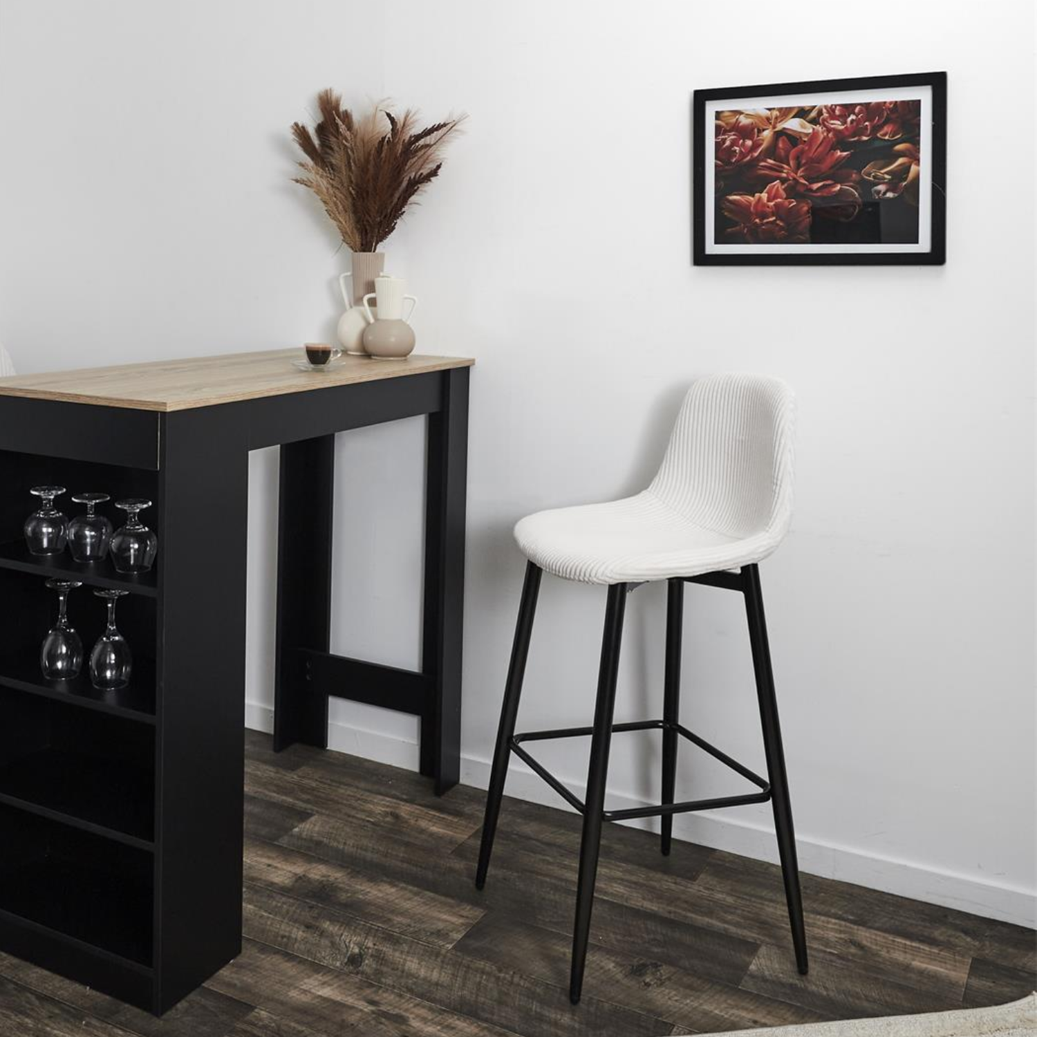 Chaise de bar côtelé Scott beige