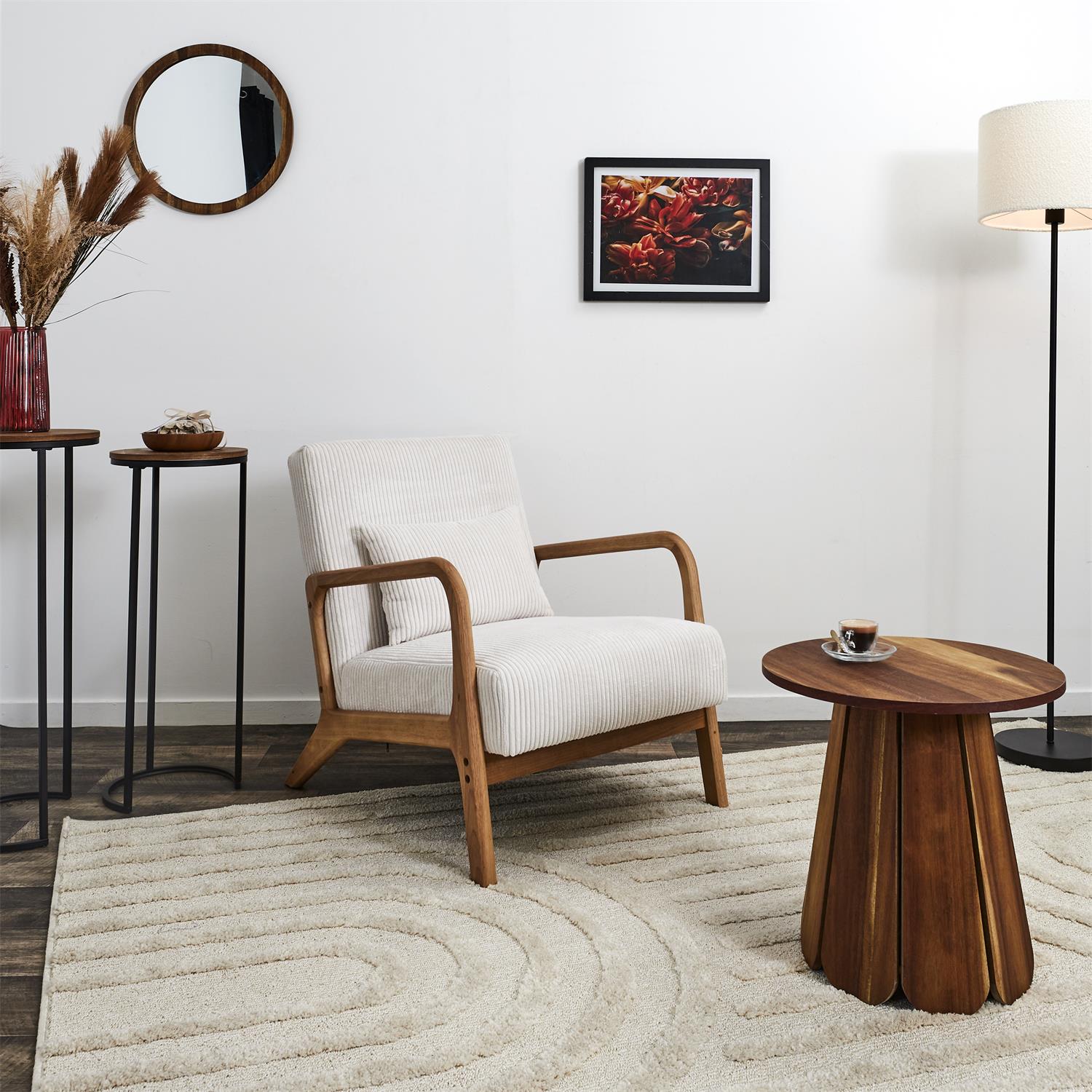 Fauteuil salon côtelé Scott beige