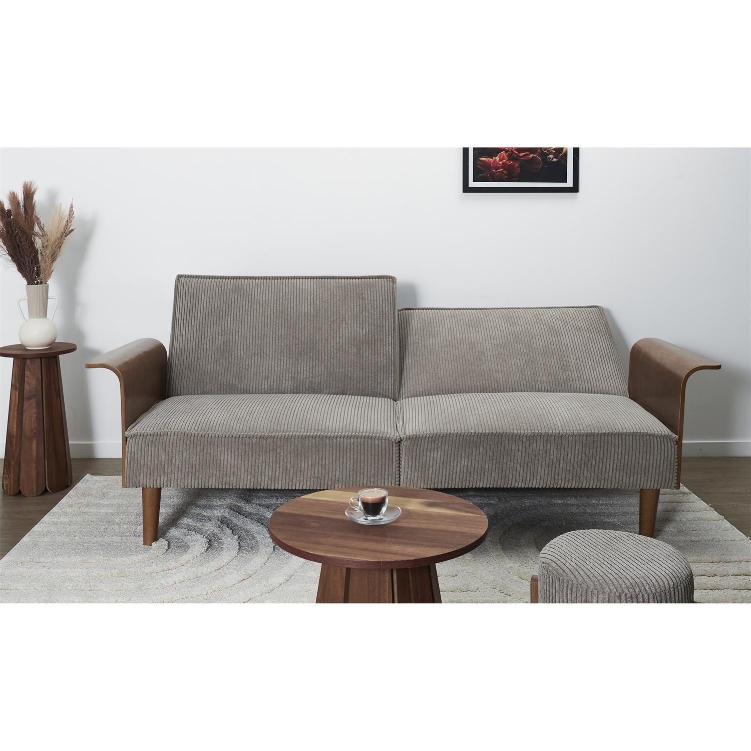 Canapé convertible côtelé et bois Scott