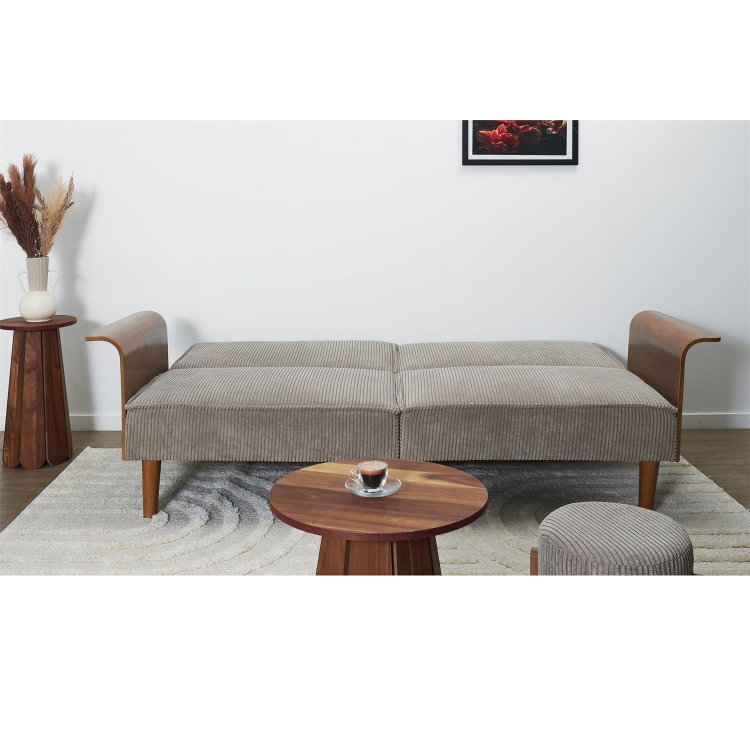 Canapé convertible côtelé et bois Scott