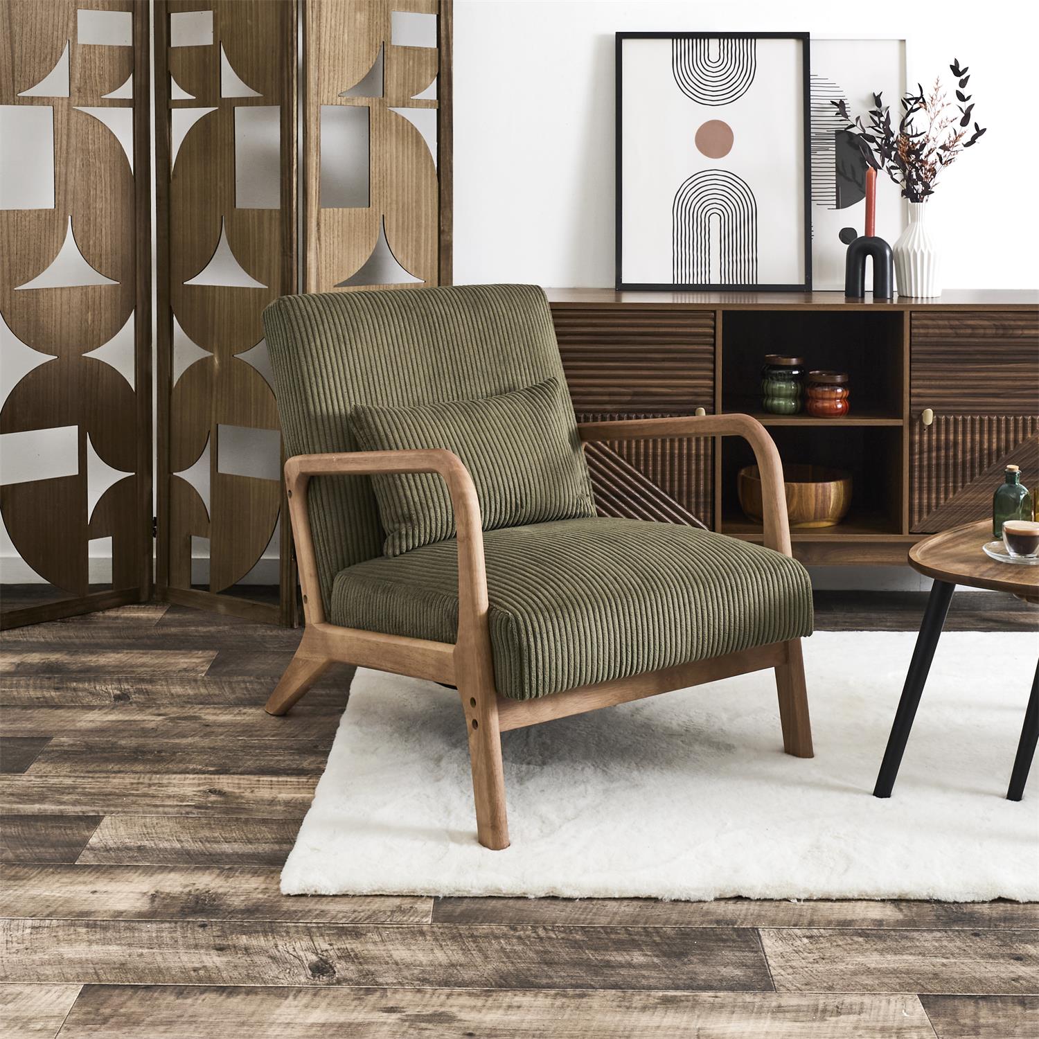 Fauteuil salon côtelé Scott Vert