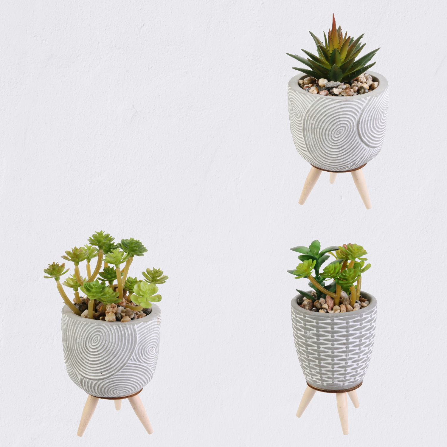 Plante artificielle pot ciment sur pied Lot de 3