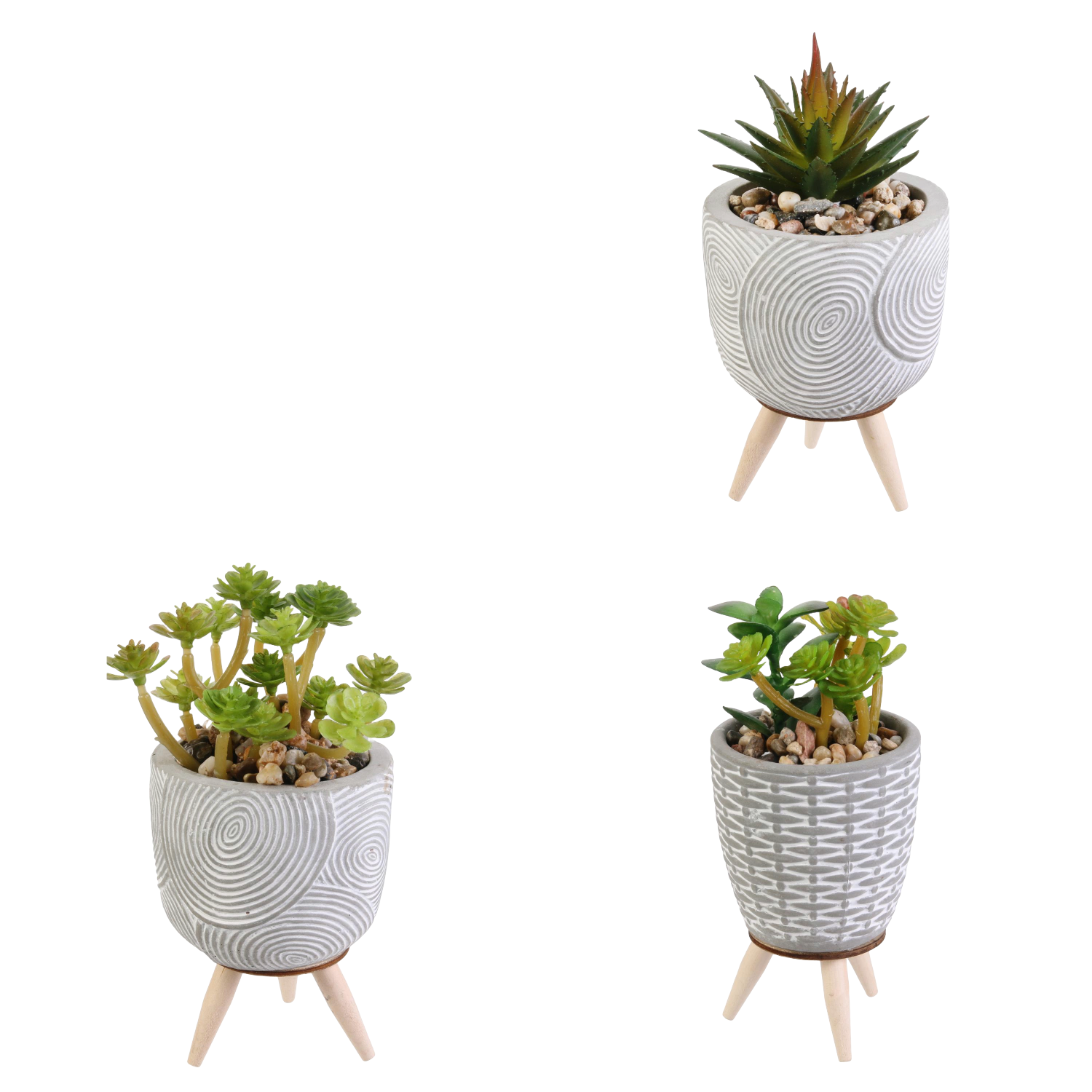 Plante artificielle pot ciment sur pied Lot de 3