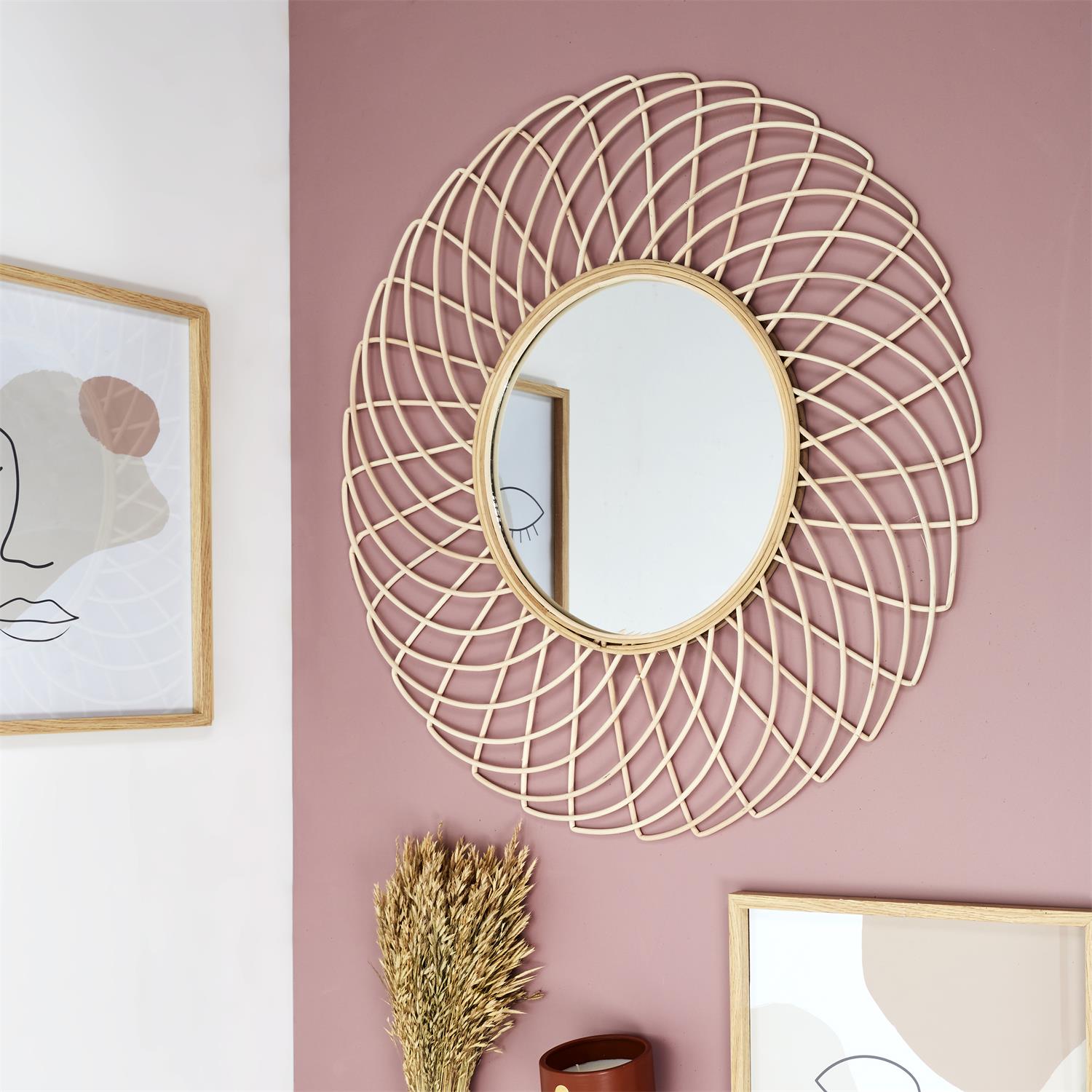 Miroir rotin rosace 90 cm