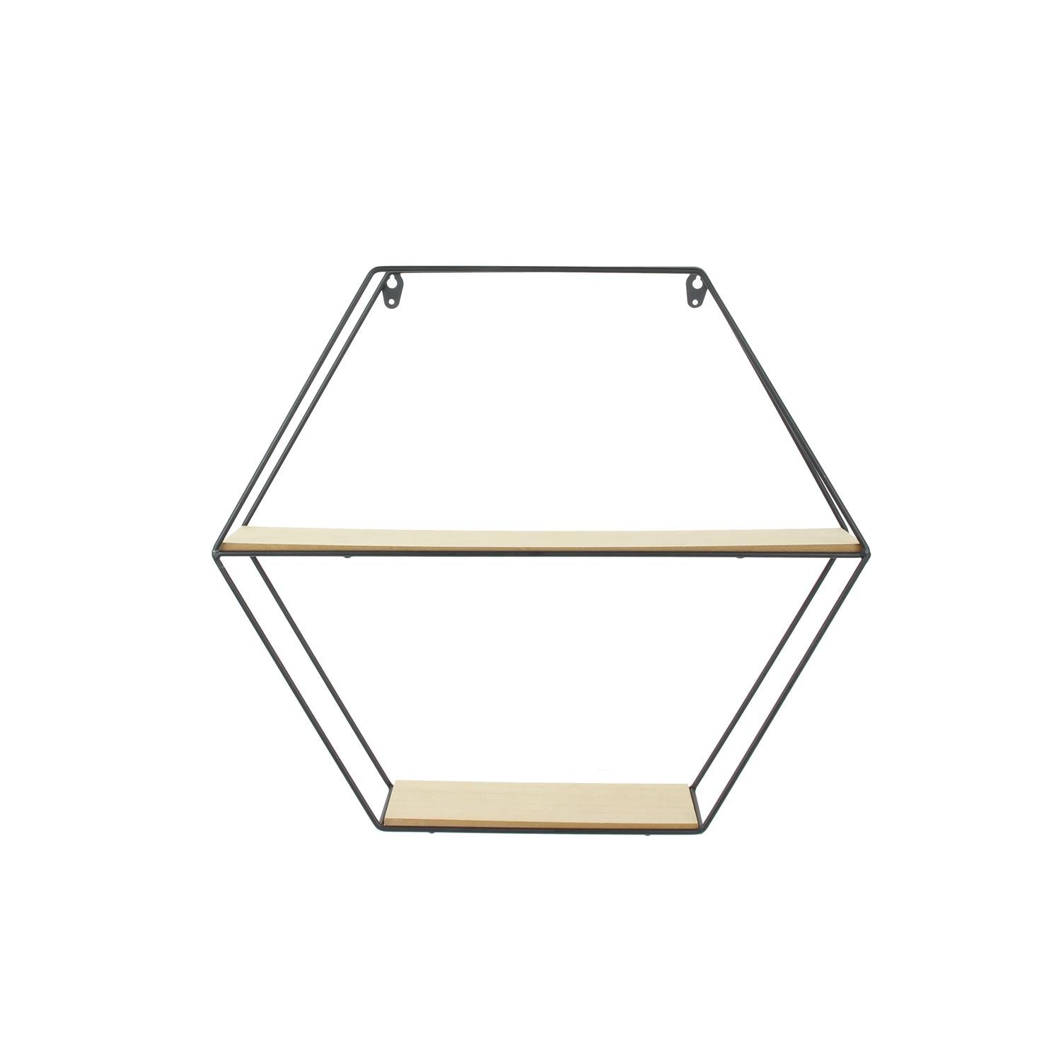 Etagère bois métal hexagonale 46x10x40cm