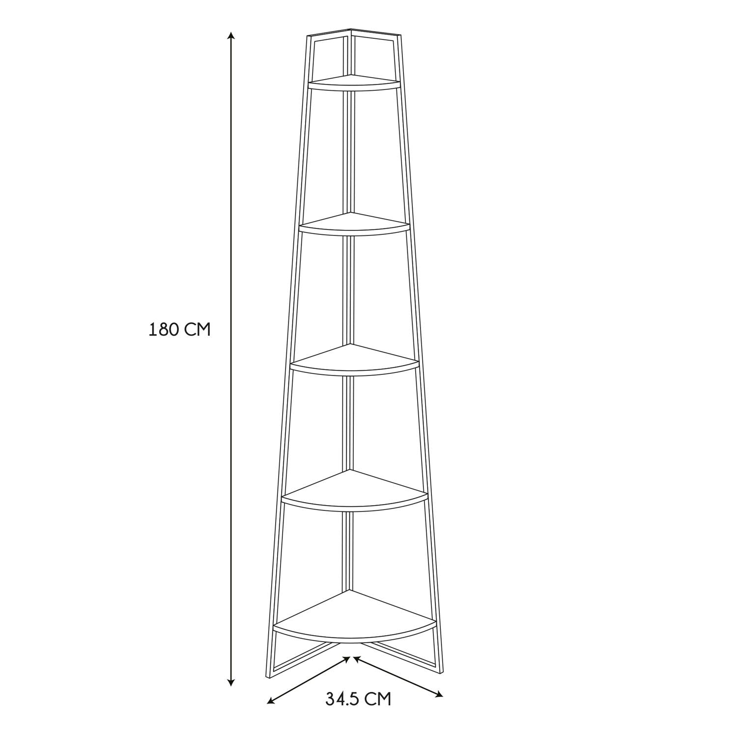 Etagère angle 5 niveaux bois et métal noir