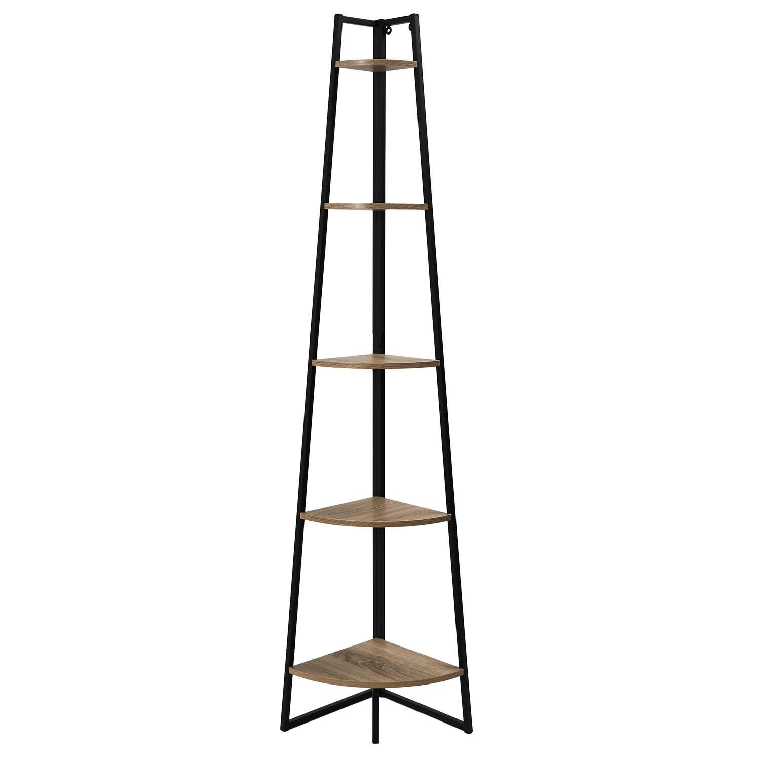 Etagère angle 5 niveaux bois et métal noir