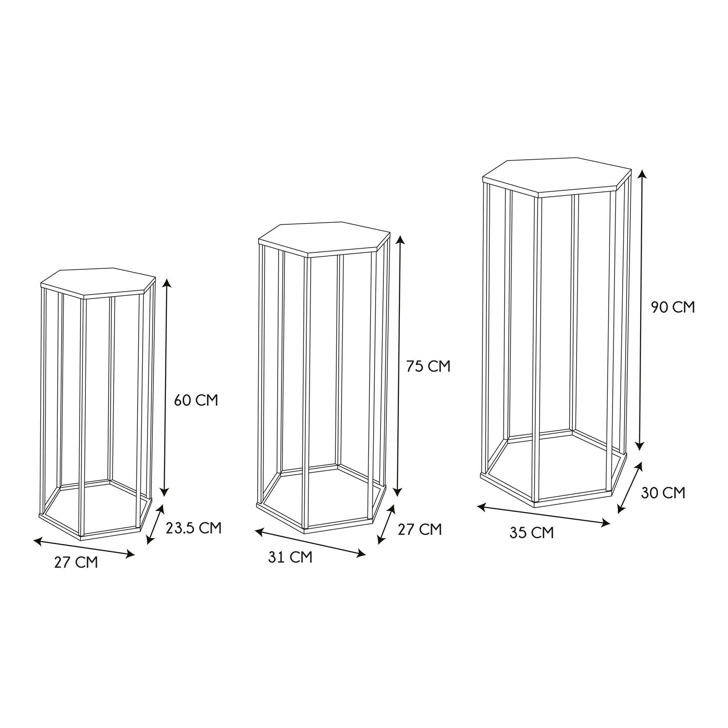 Sellette gigogne métal noir x3