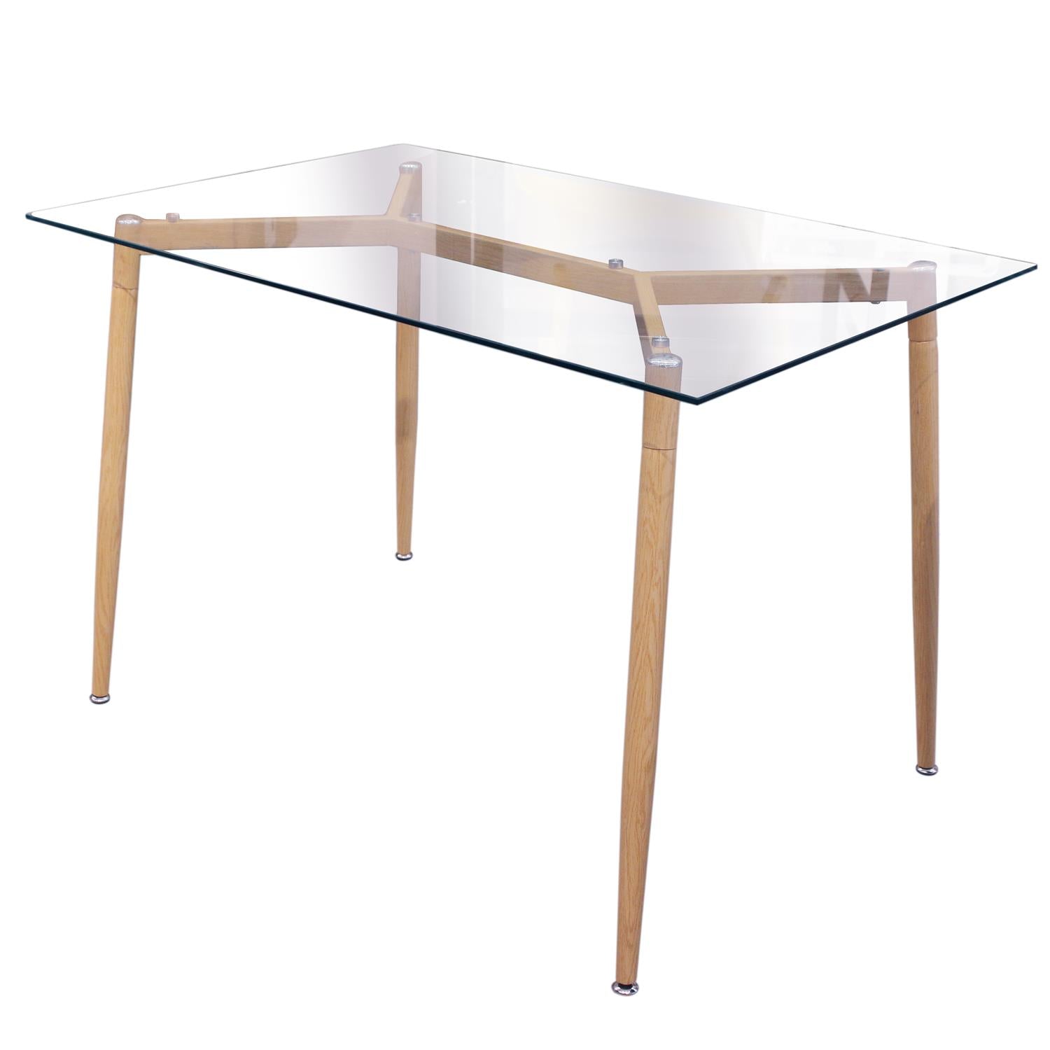 Table en verre pieds métal effet bois 75x115cm