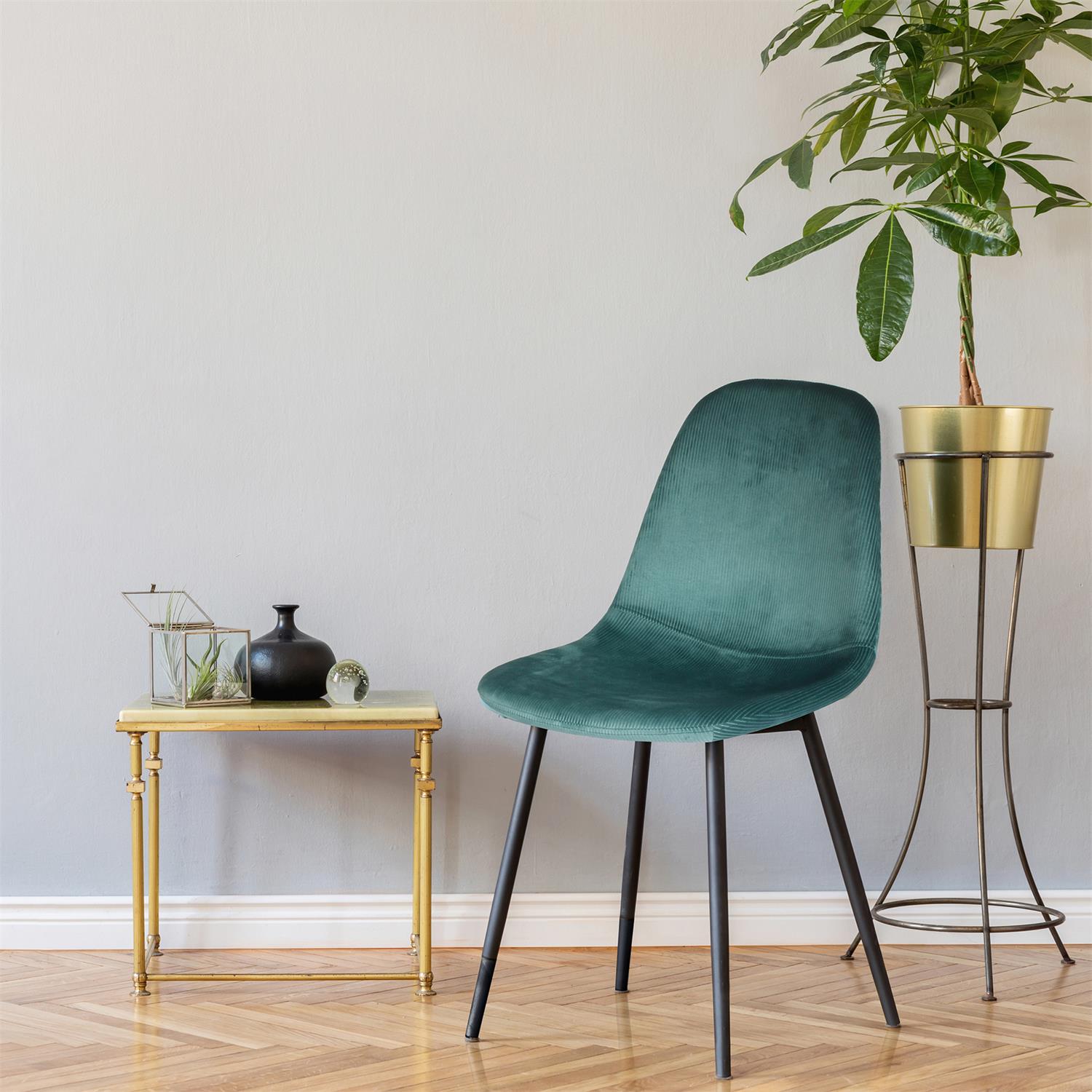 Chaise velours côtelé Giulia bleu canard