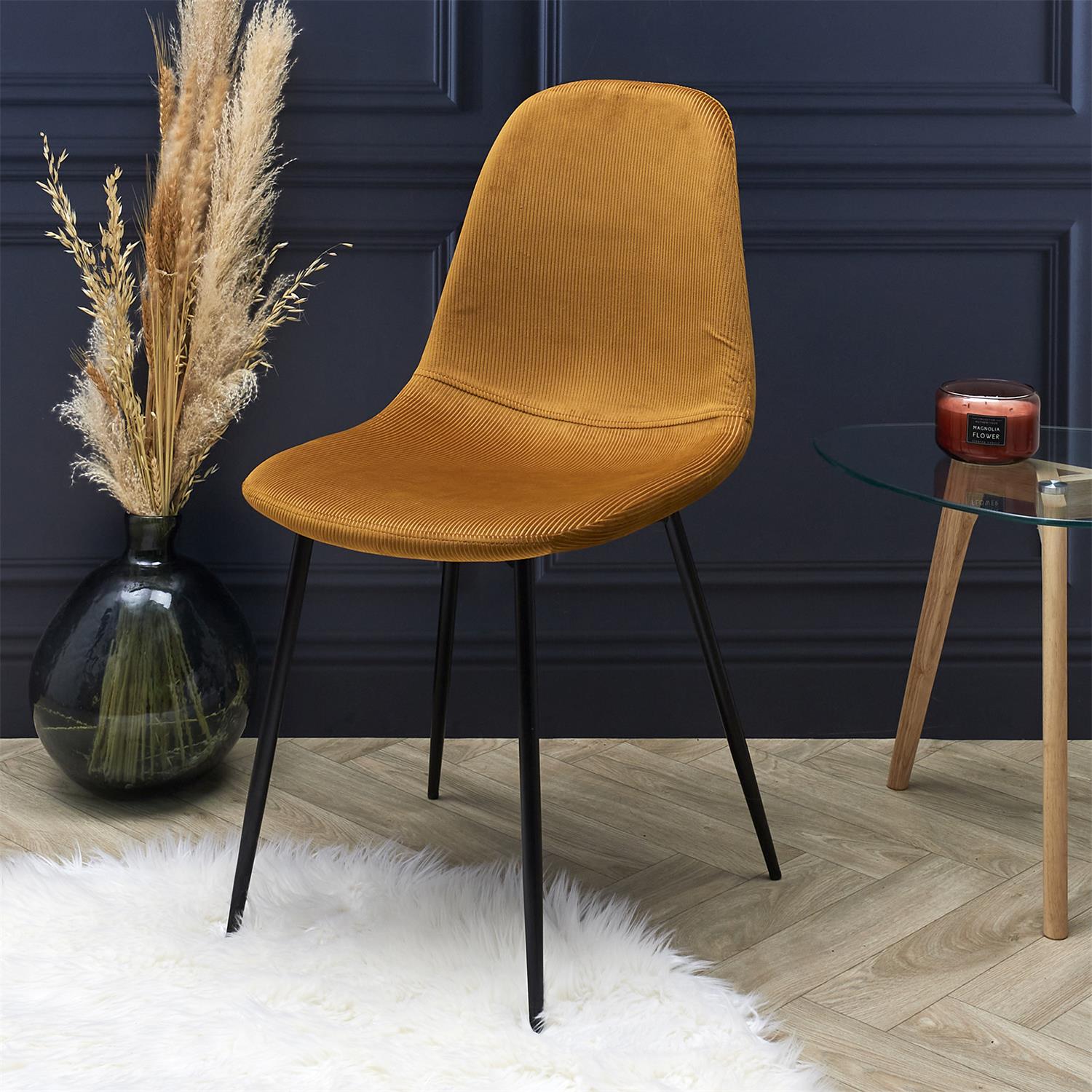 Chaise velours côtelé Giulia jaune moutarde