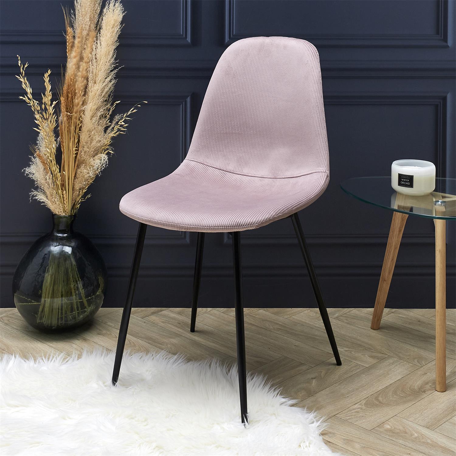 Chaise velours côtelé Giulia rose