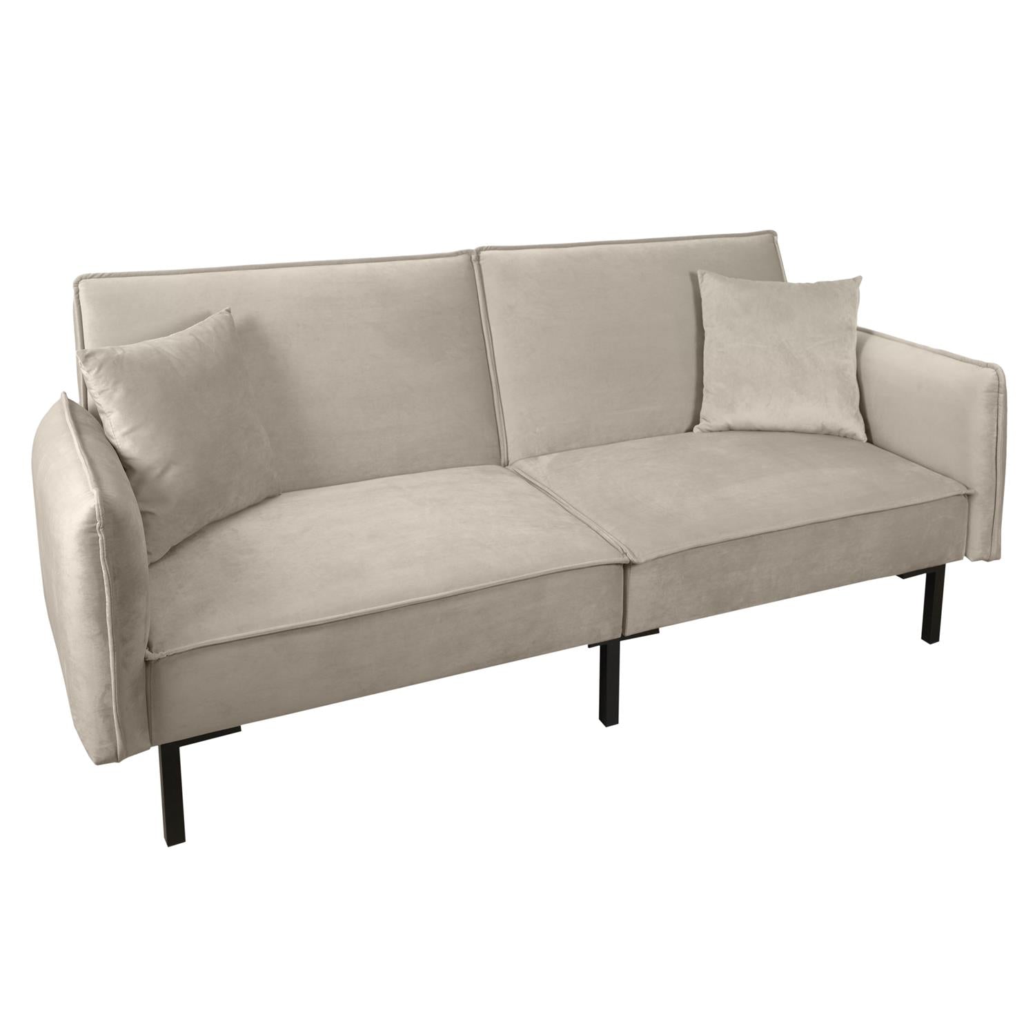 Canapé convertible velours 2 coussins taupe