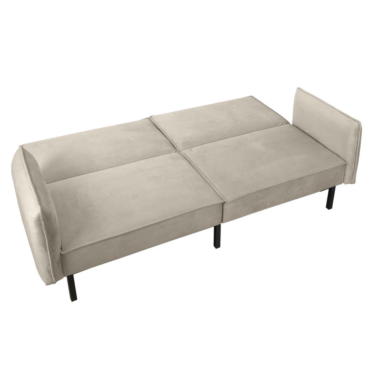 Canapé convertible velours 2 coussins taupe