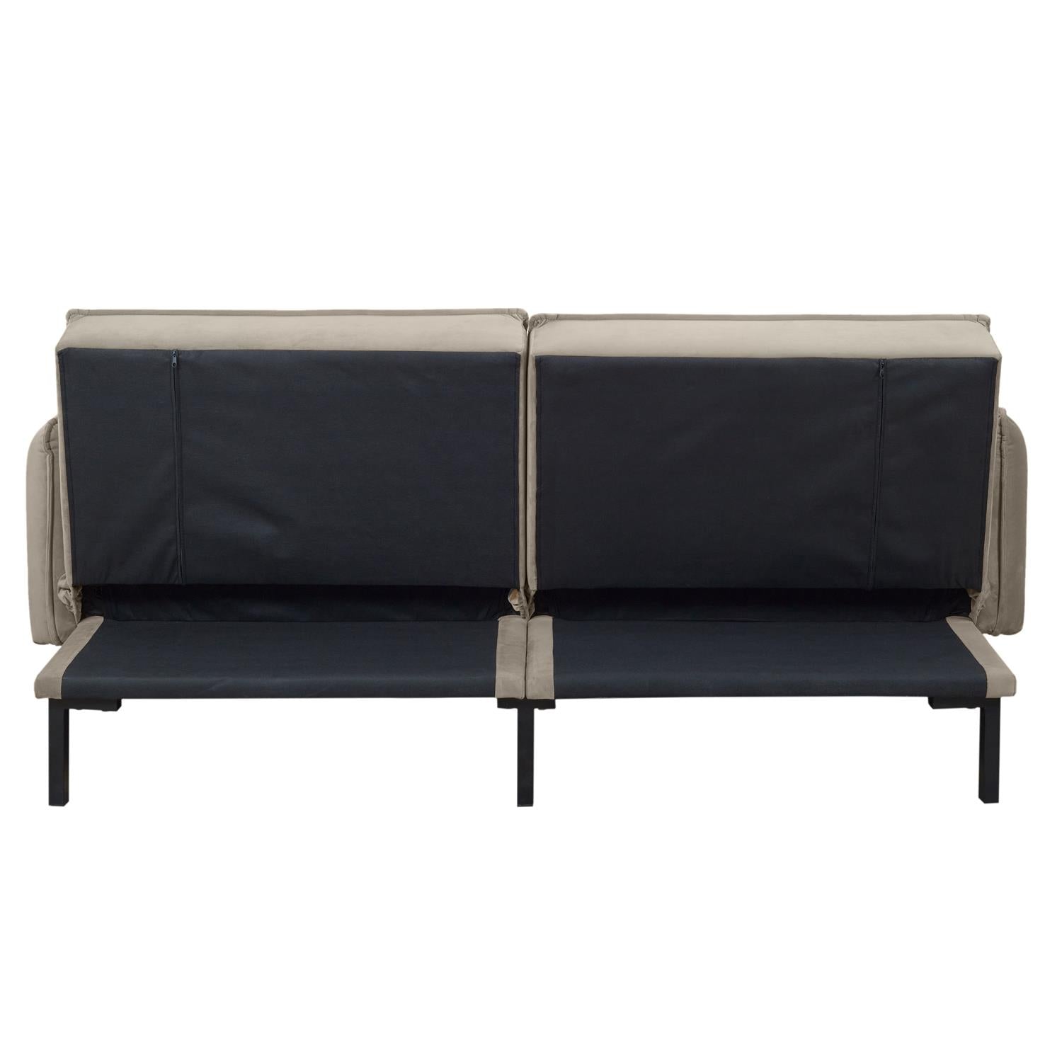 Canapé convertible velours 2 coussins taupe