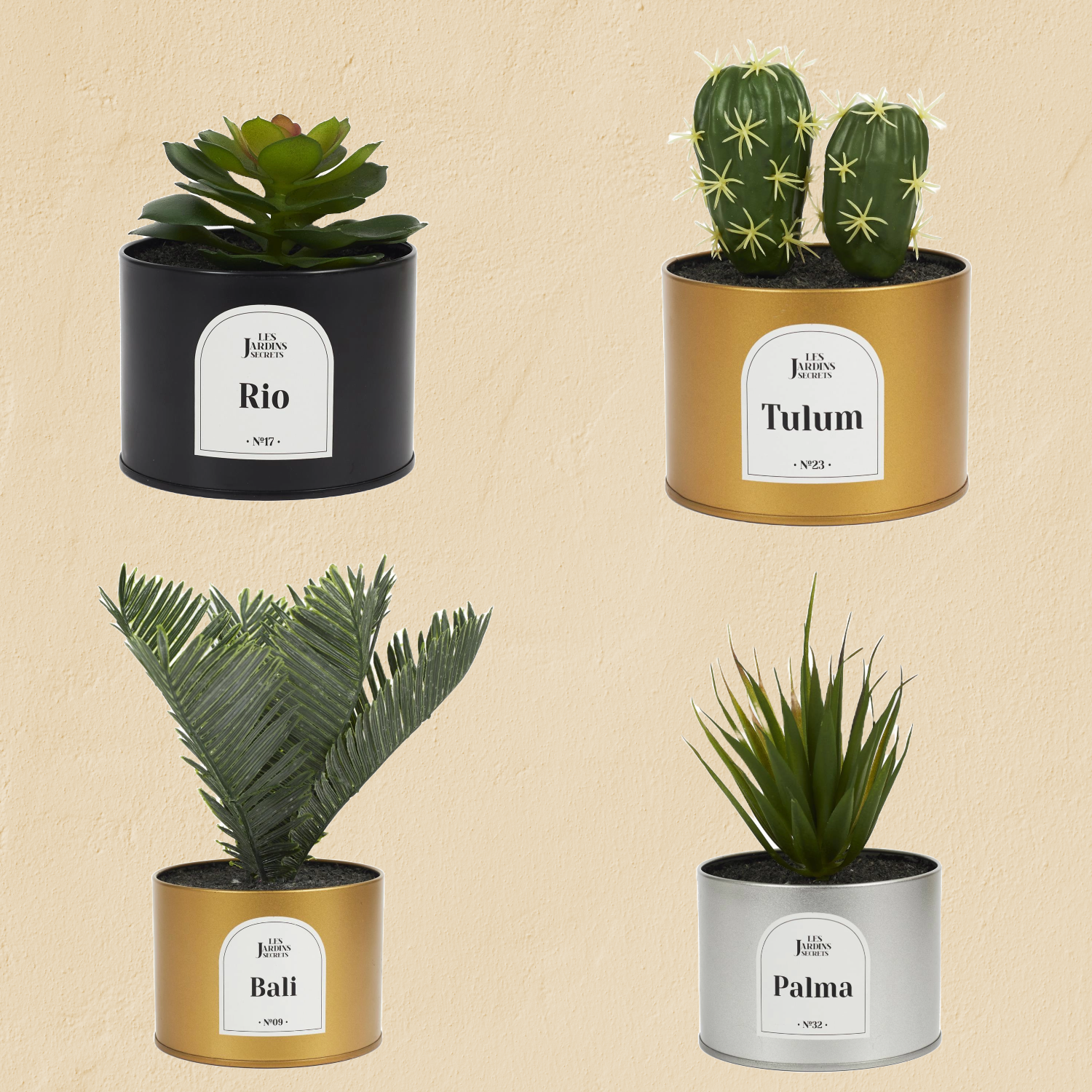 Plante artificielle oasis pot métal Lot de 4