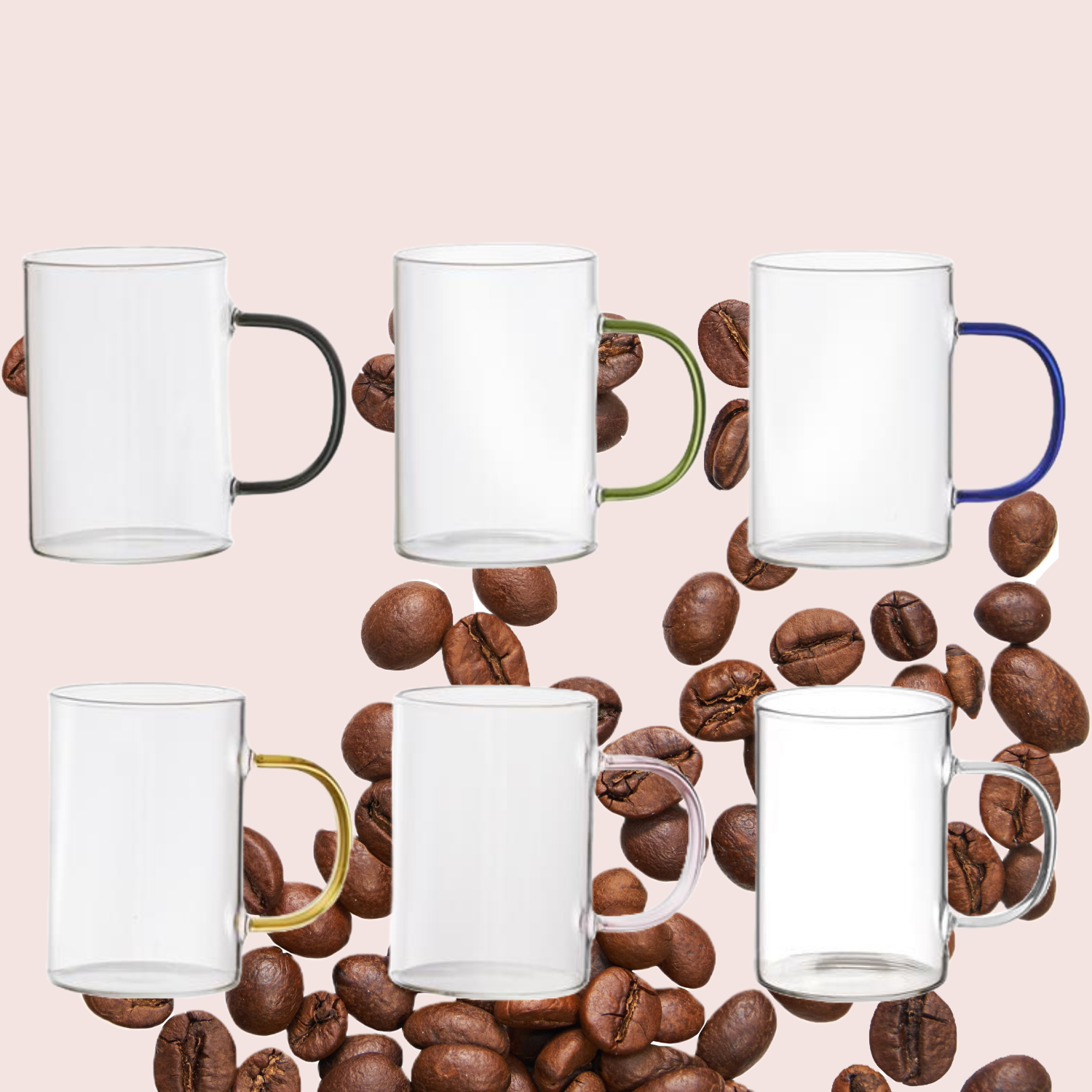Mug en verre anse colorée 30cl Lot de 6