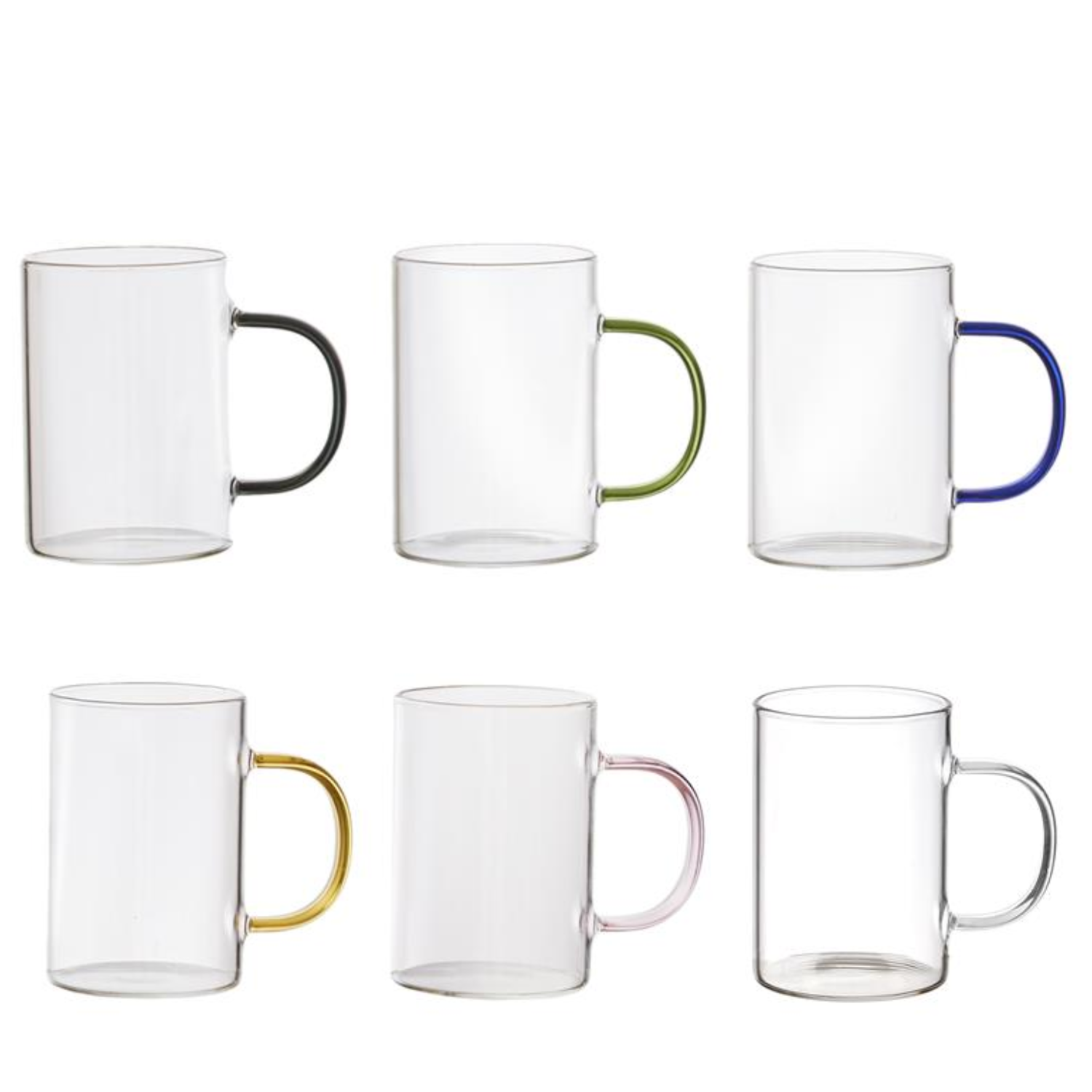 Mug en verre anse colorée 30cl Lot de 6