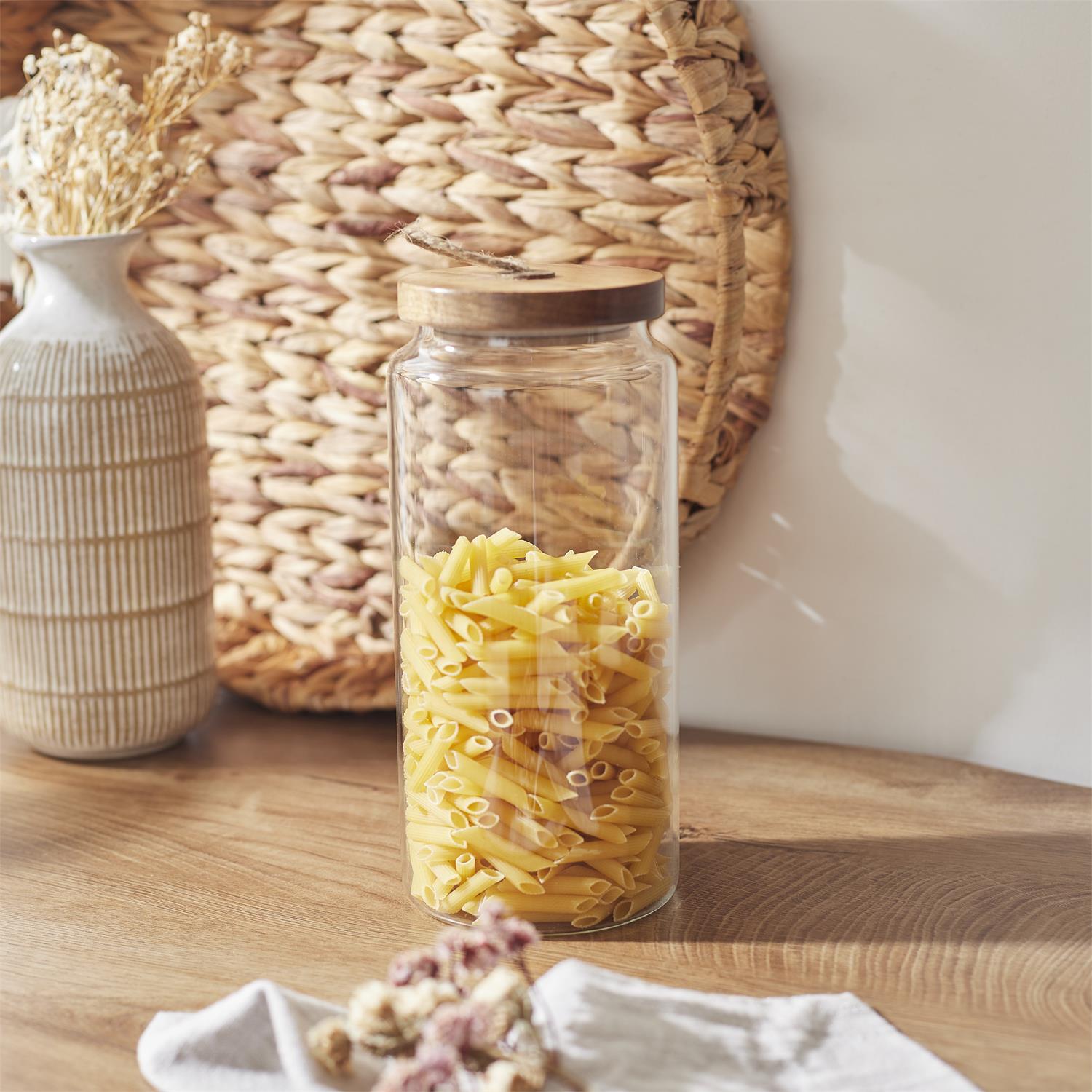 Bocal verre avec couvercle acacia Lot de 4