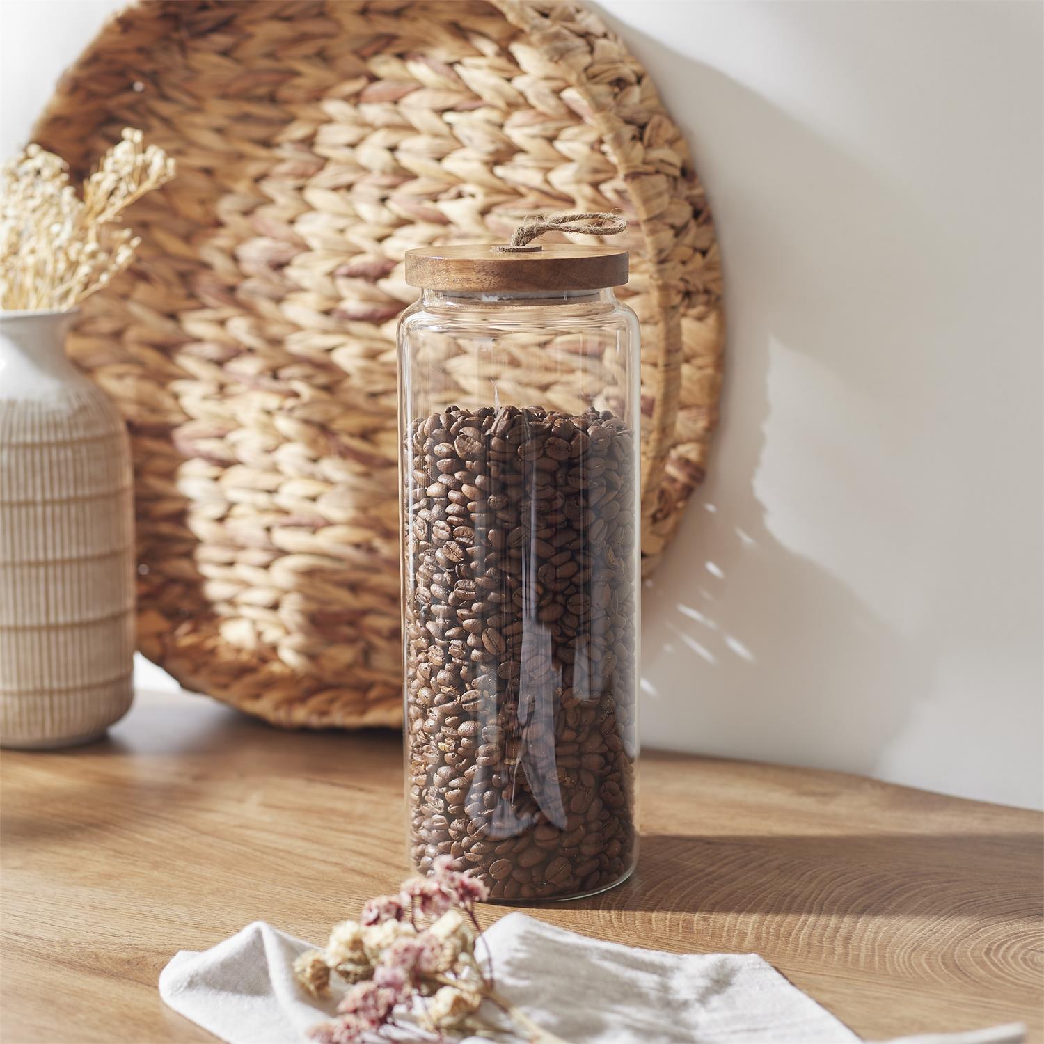 Bocal verre avec couvercle acacia Lot de 4