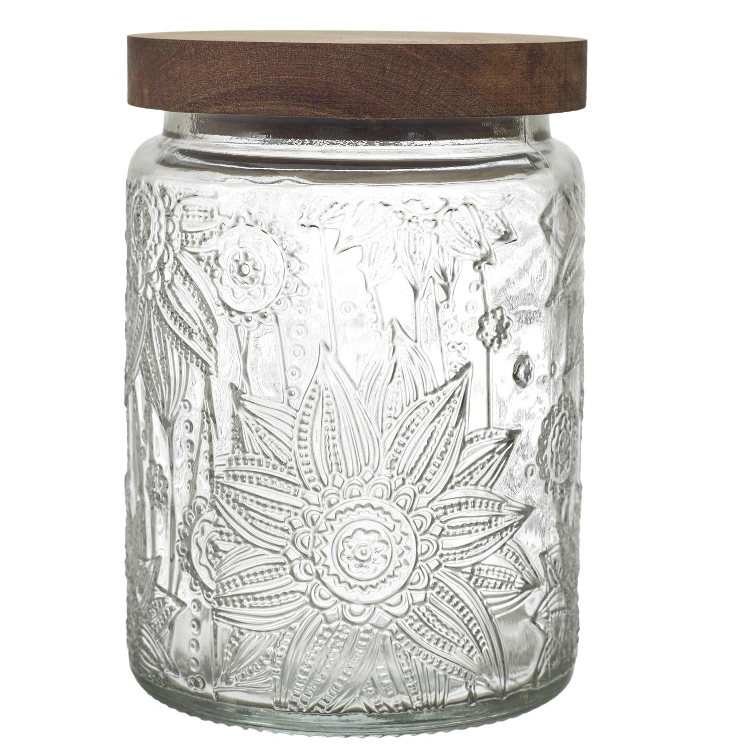 Bocal à reliefs avec couvercle acacia 70CL