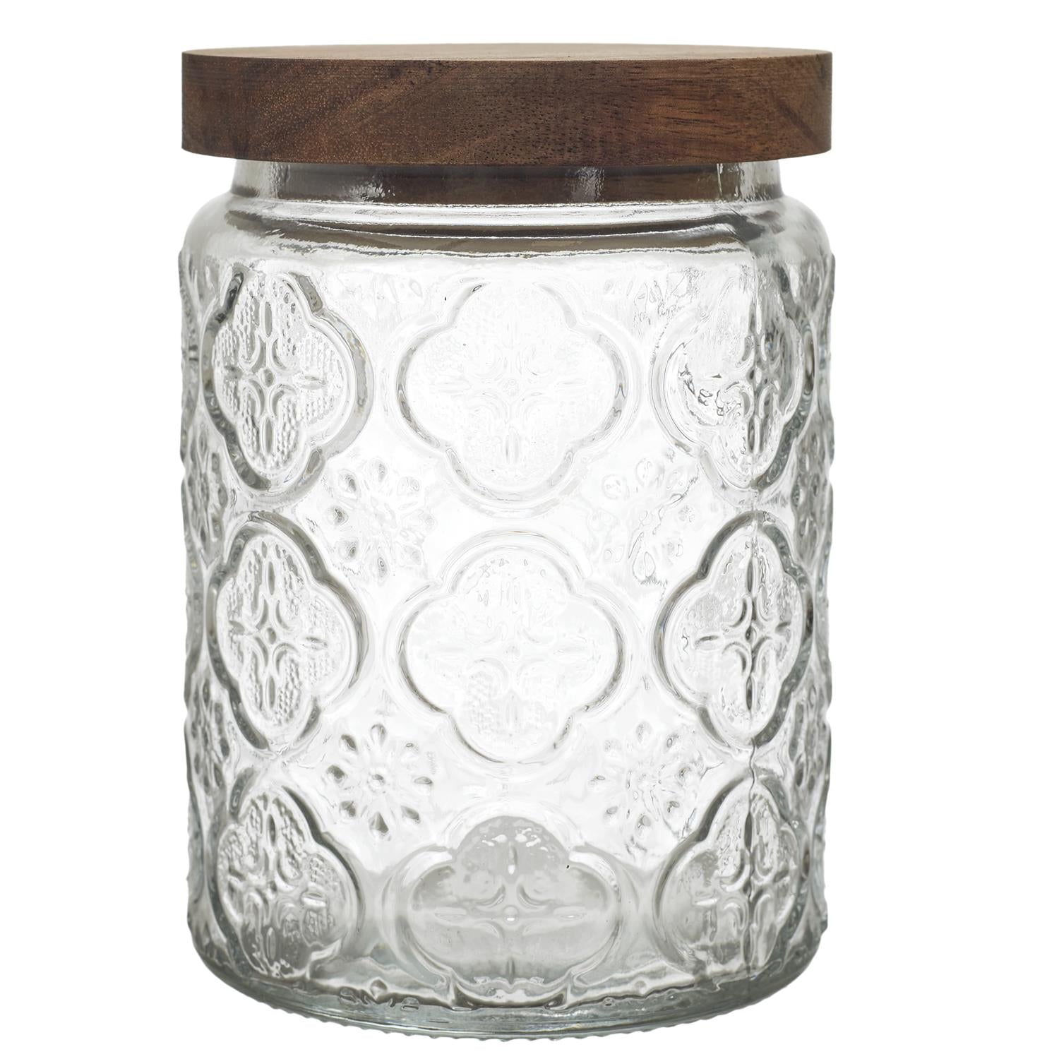 Bocal à reliefs avec couvercle acacia 70CL